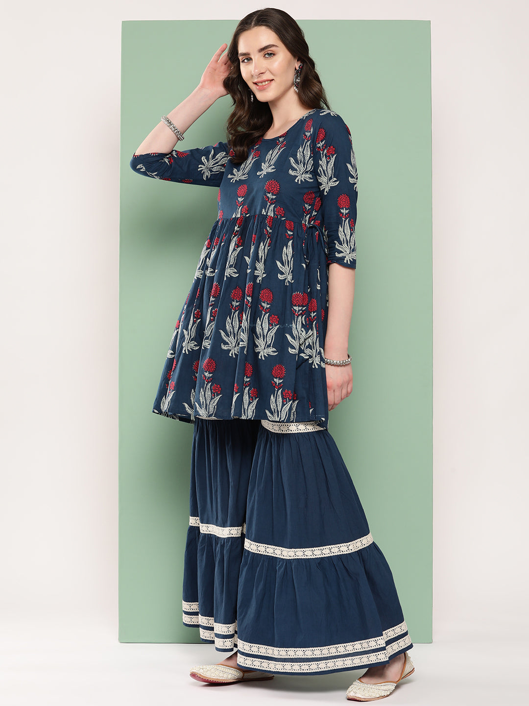 InWeave Women's Indigo Boota Sharara Set