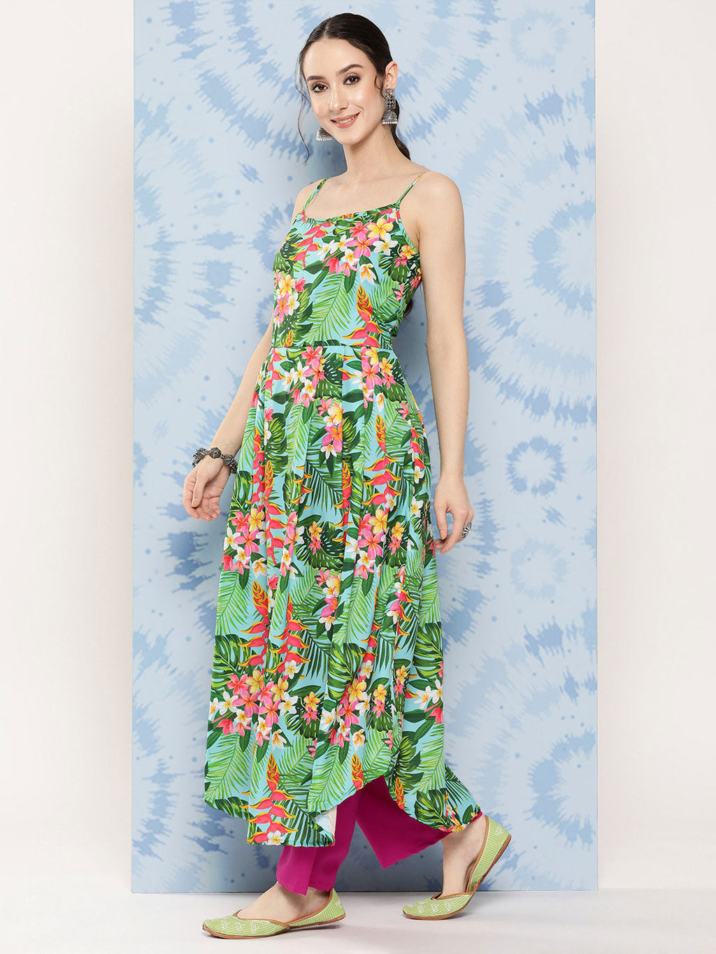 InWeave Women's Mint Green Leaf Japanese Art Strappy Set