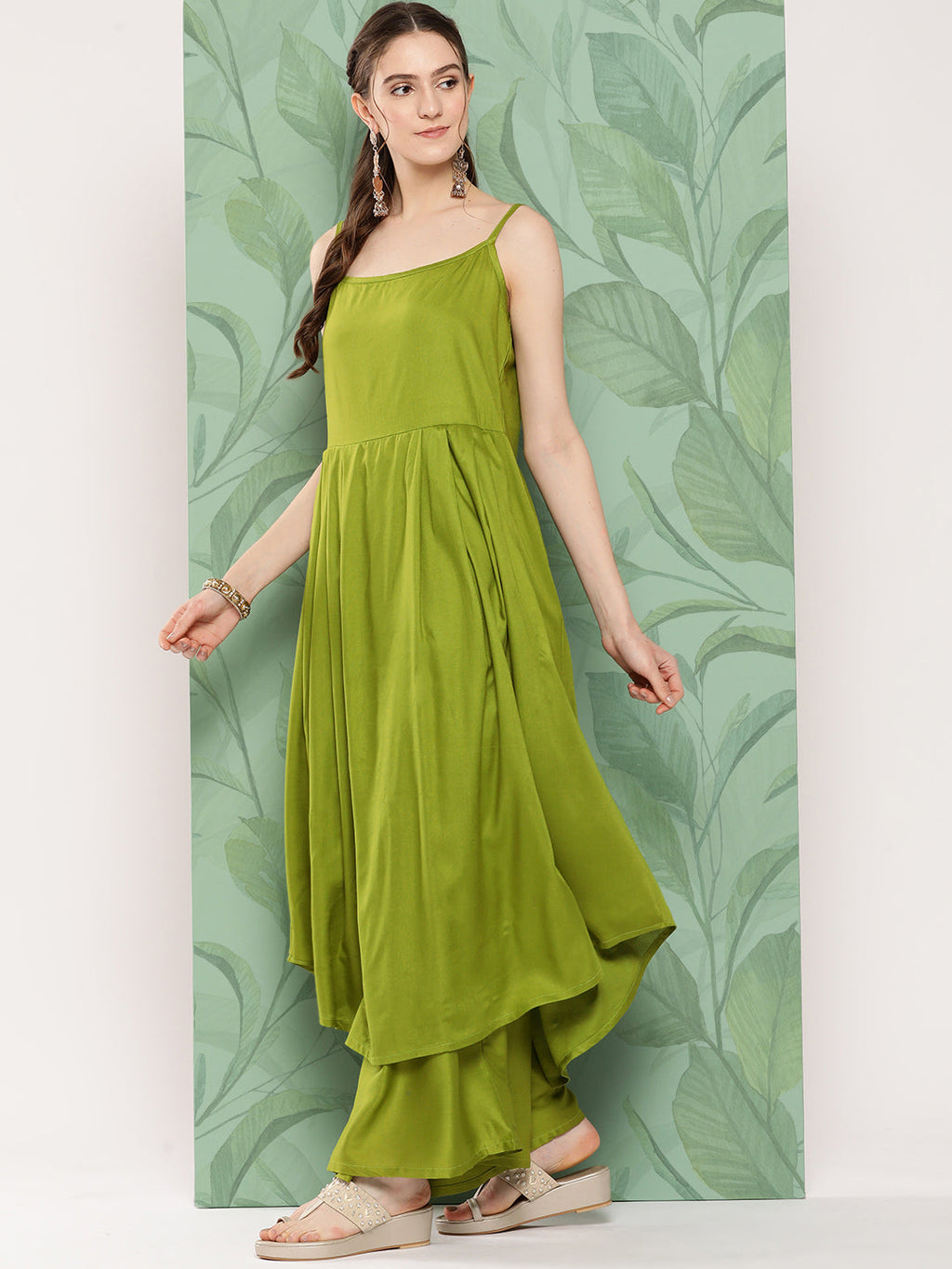 InWeave Women's Olive Strappy Set W White Pink Or Duptta