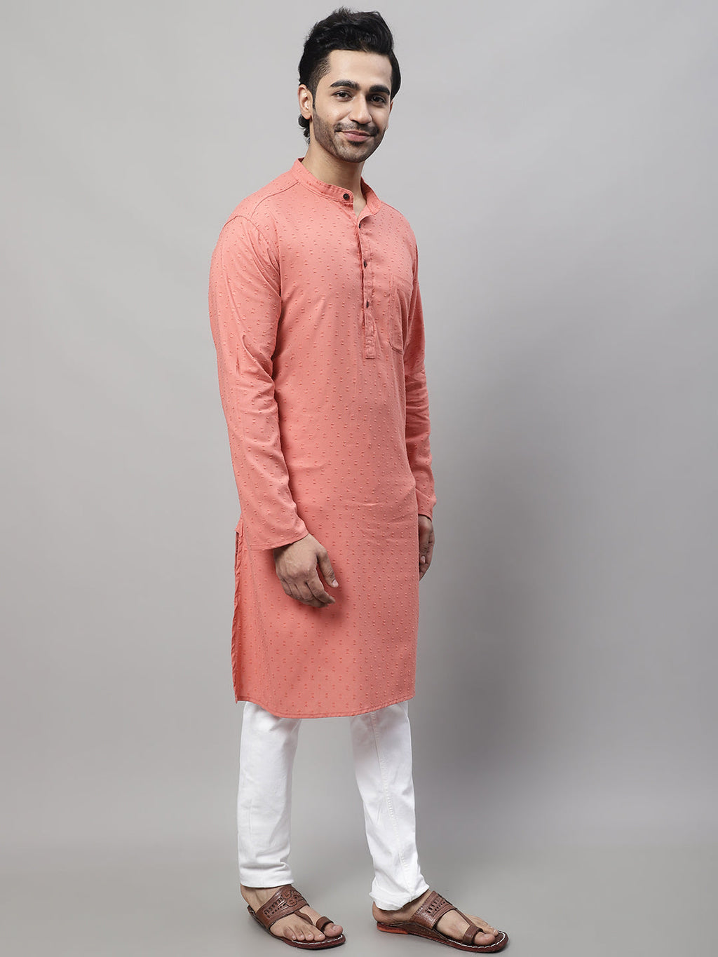 Even Apparels Maroon Pure Cotton Kurta With Band Collar