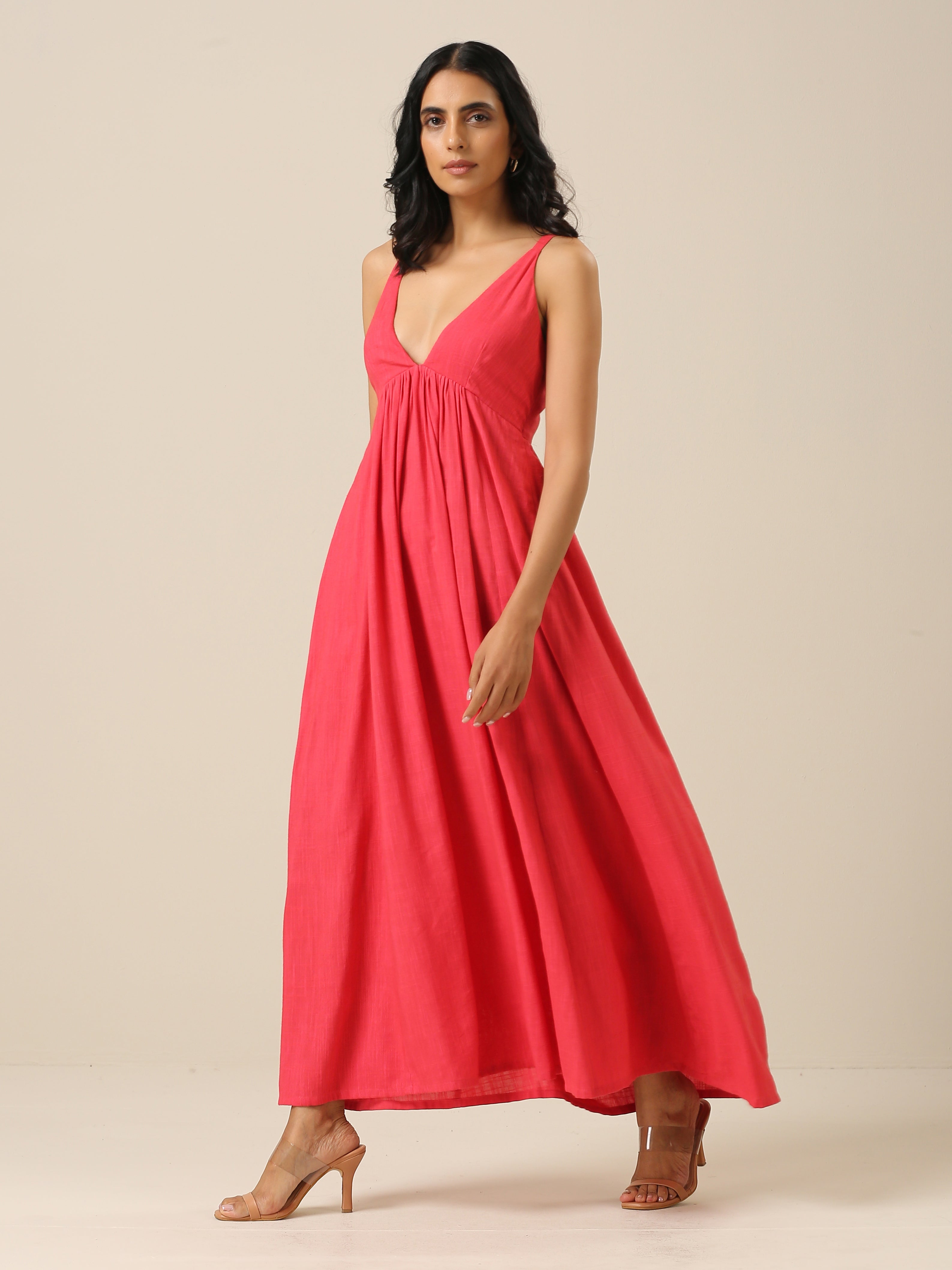 trueBrowns Bright Pink Slub Texture Sleeveless Dress