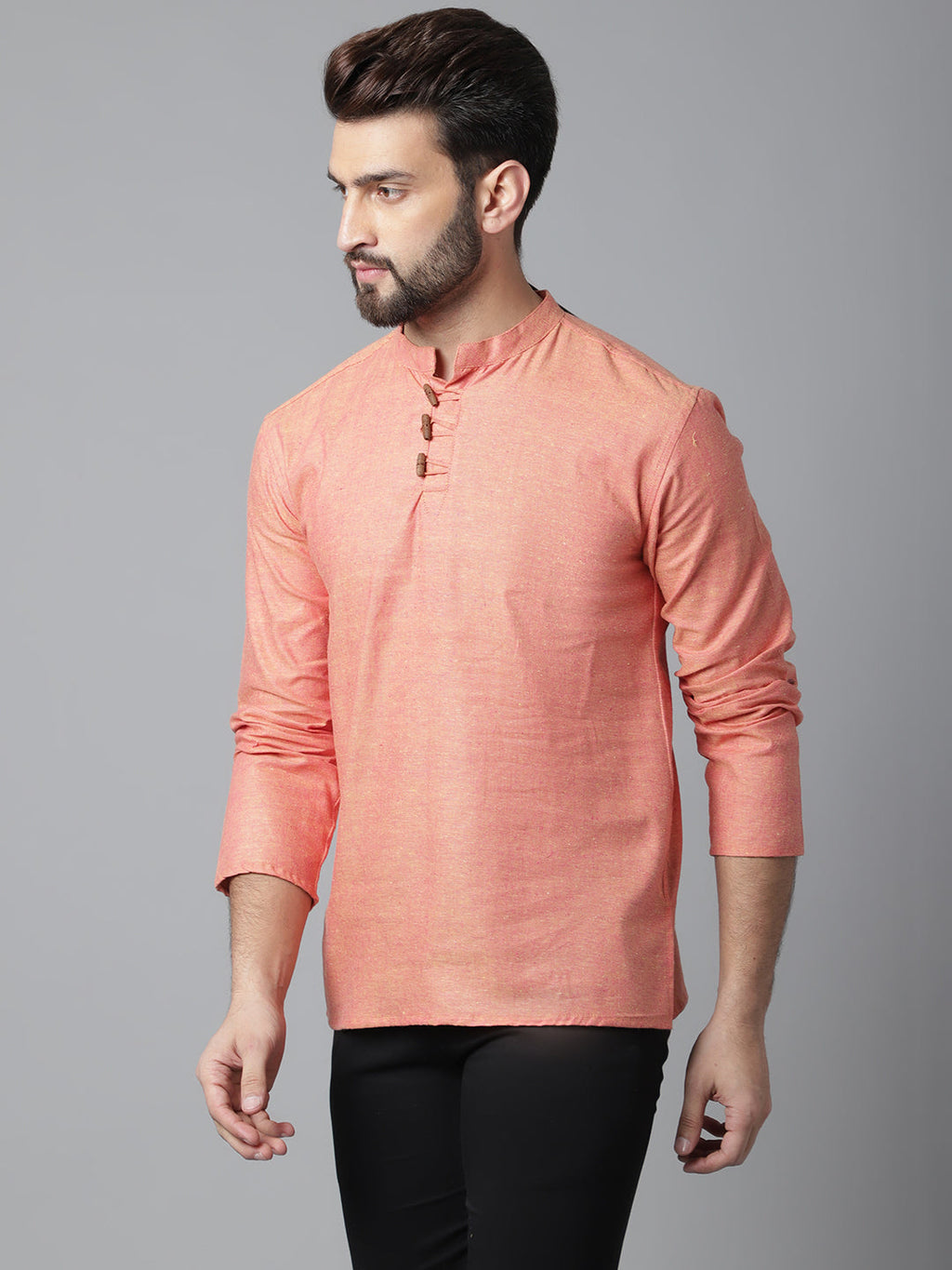 Even Apparels Orange Pure Cotton Kurta With Band Collar