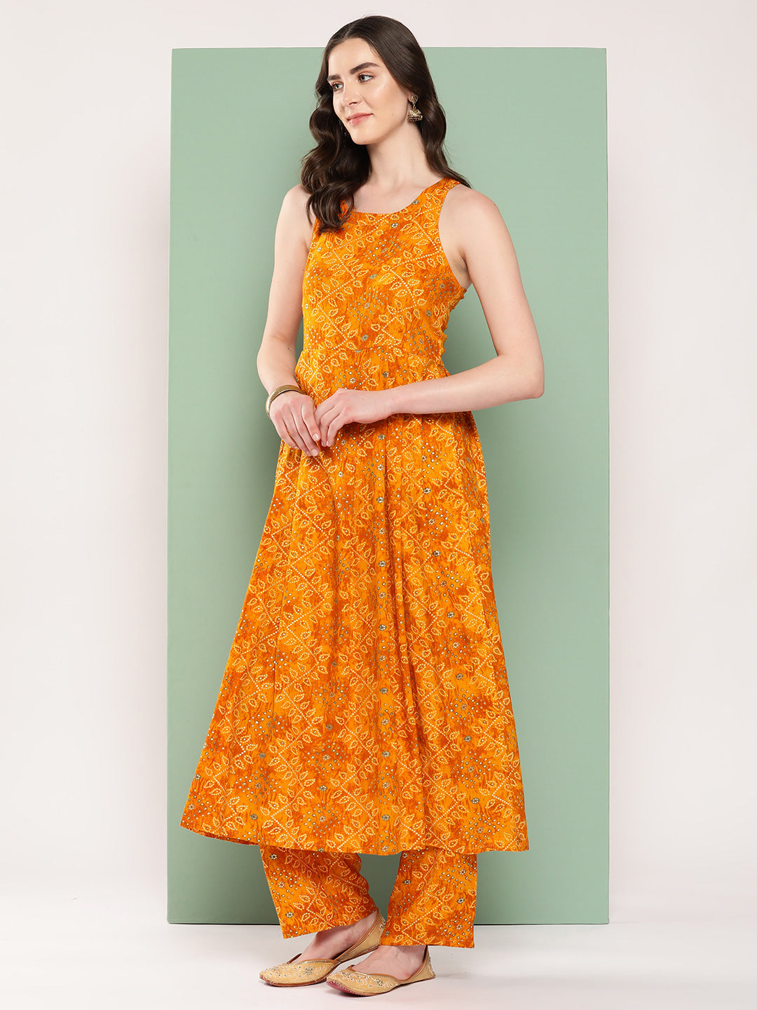 InWeave Women's Muatsrd Bandhej Print Raisa Back Detial Long Coords Set