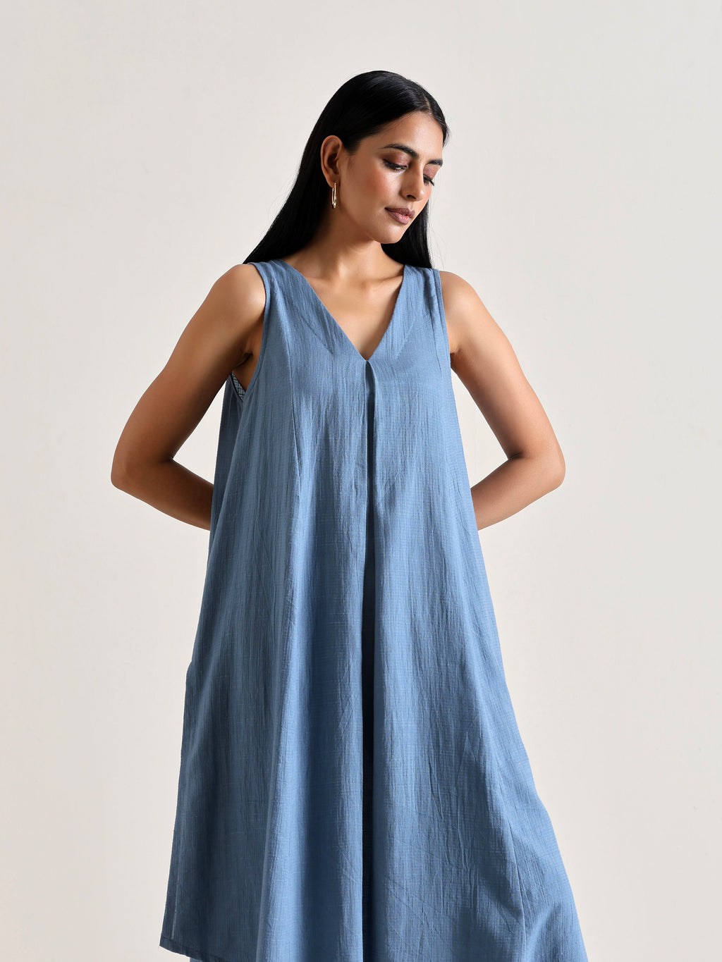 trueBrowns Light Blue Sleeveless Flared Kurta Pant Set