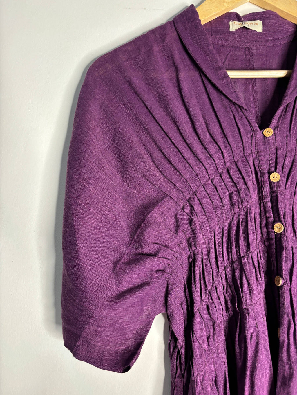 trueBrowns Purple Slub Pleated Kurta