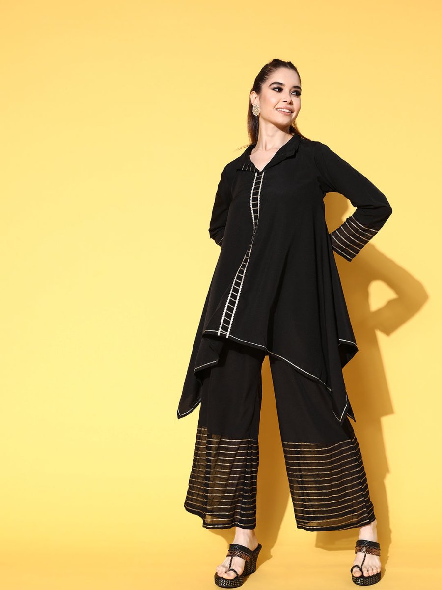 Ahalyaa Women Black Printed Tunic With Palazzos