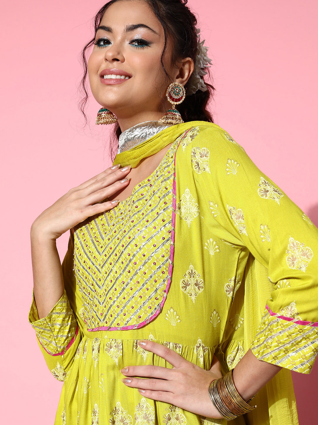 InWeave Women's Light Green Gota Work Kurta Sharara Set