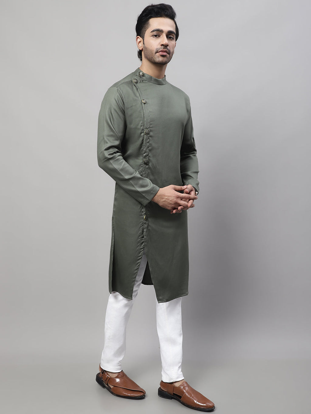 Even Apparels Green Sherwani Kurta With Asymetrical Cut