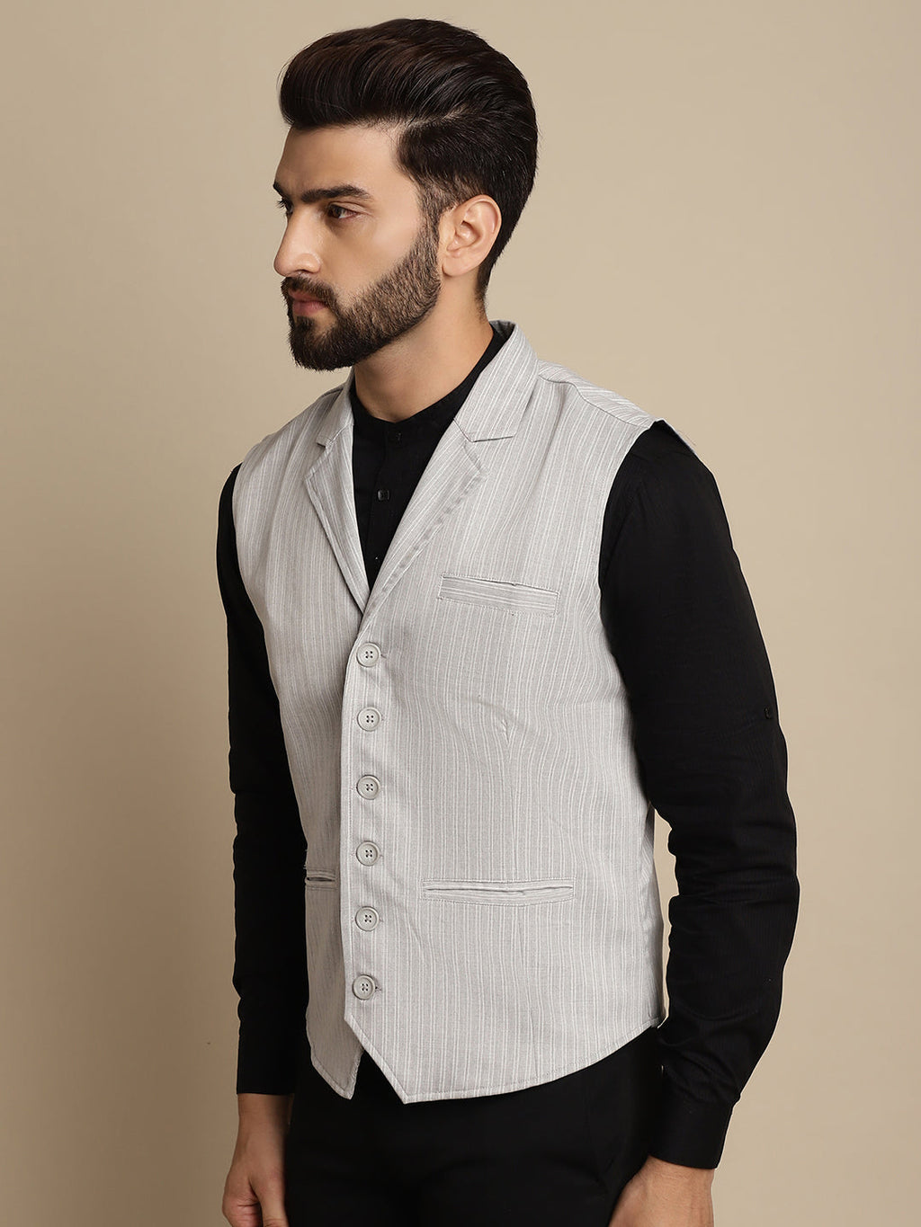Even Apparels Men's Grey Waistcoat with Notched Lapel