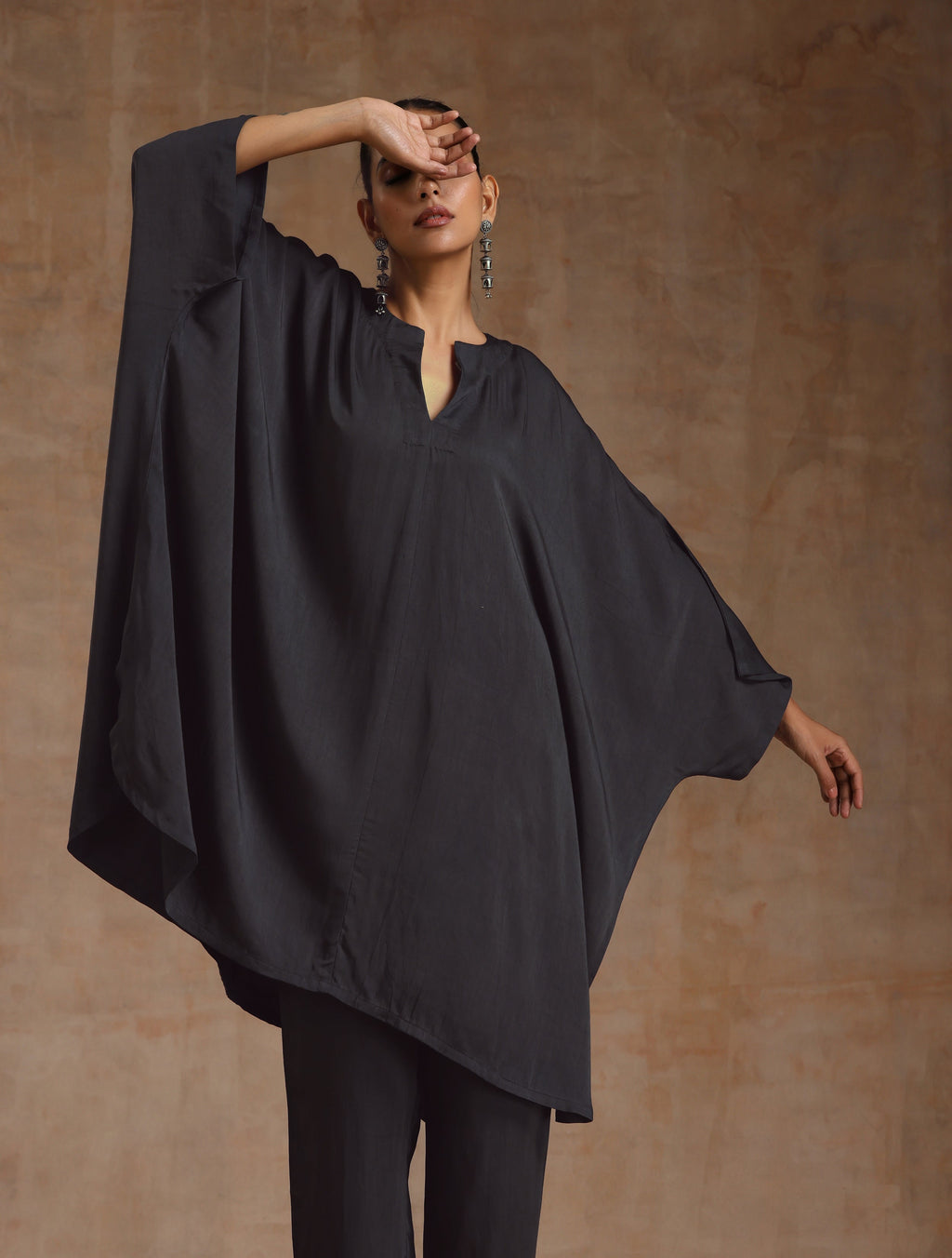 trueBrowns Grey Modal Satin Oversized Round Co-Ord Set