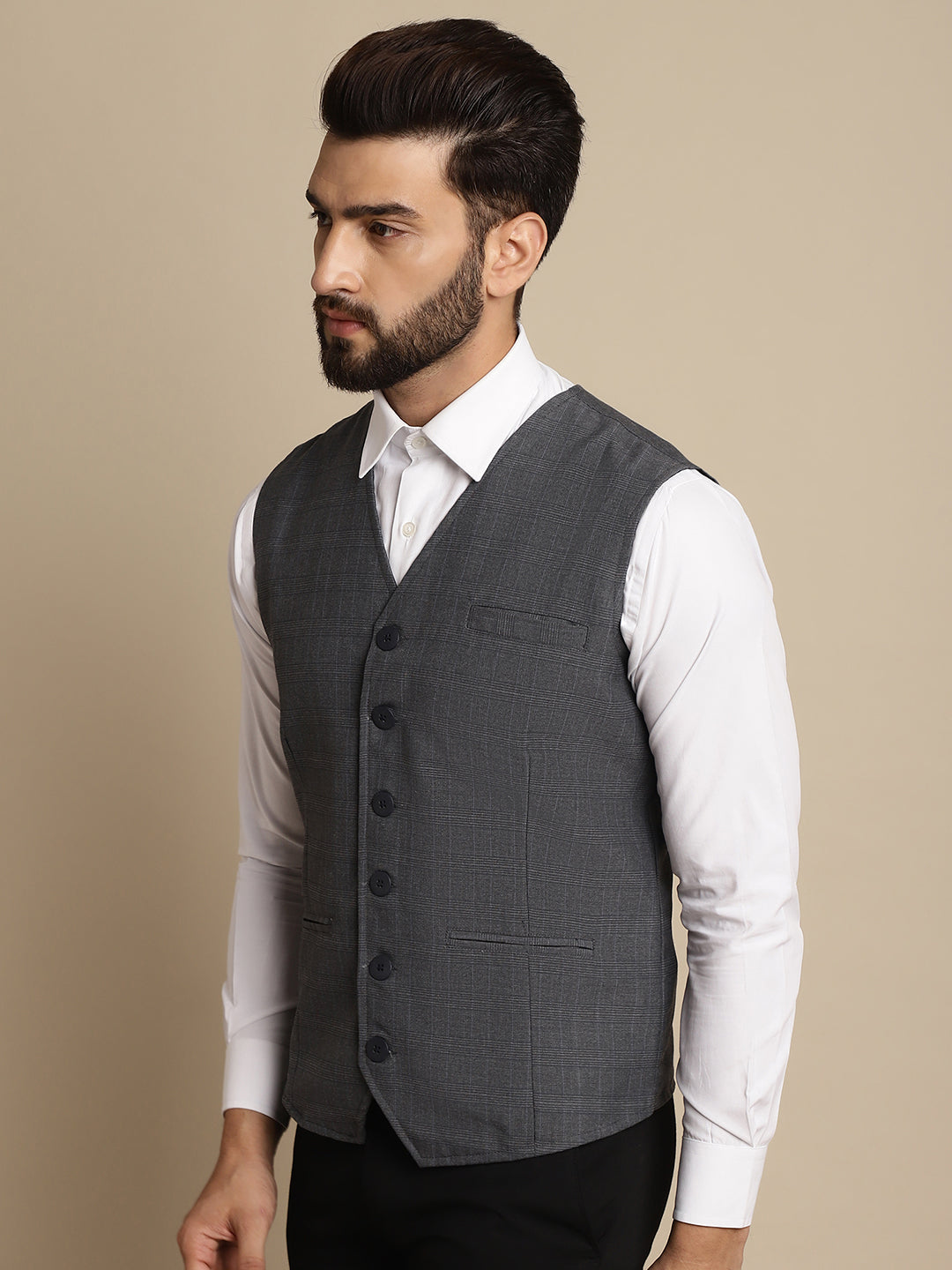 Even Apparels Men's Grey Waistcoat with welt pockets