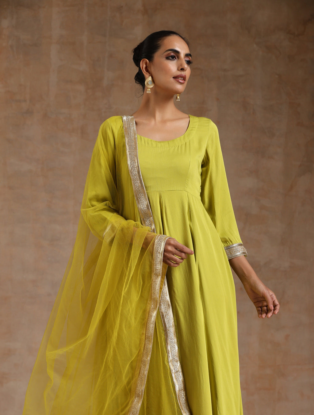 trueBrowns Lime Modal Satin Anarkali Set