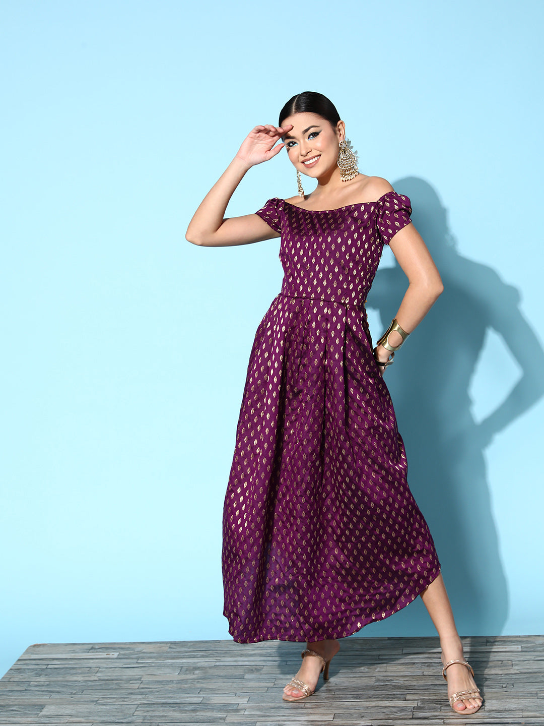 InWeave Women's Wine Brocade Dress