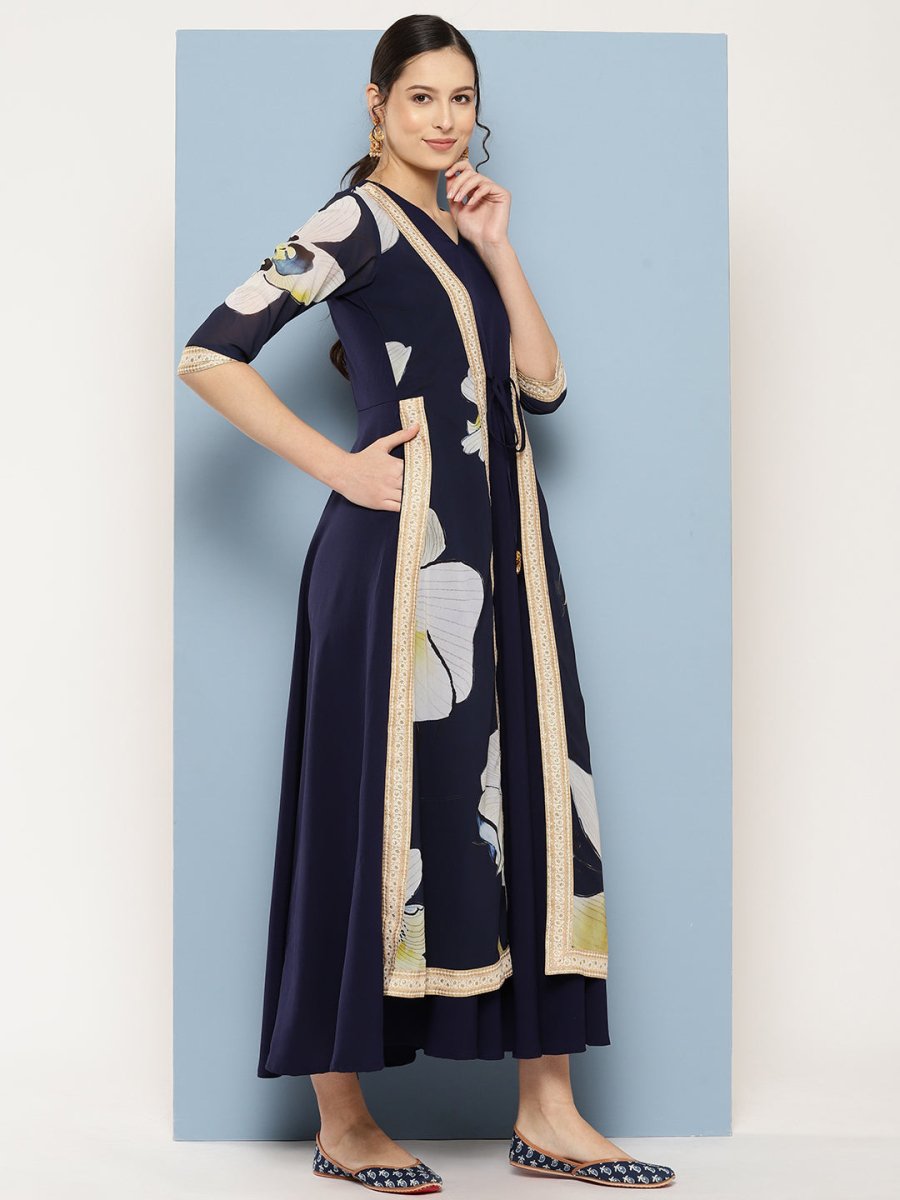 Ahalyaa Floral Printed Maxi Empire Ethnic Dress