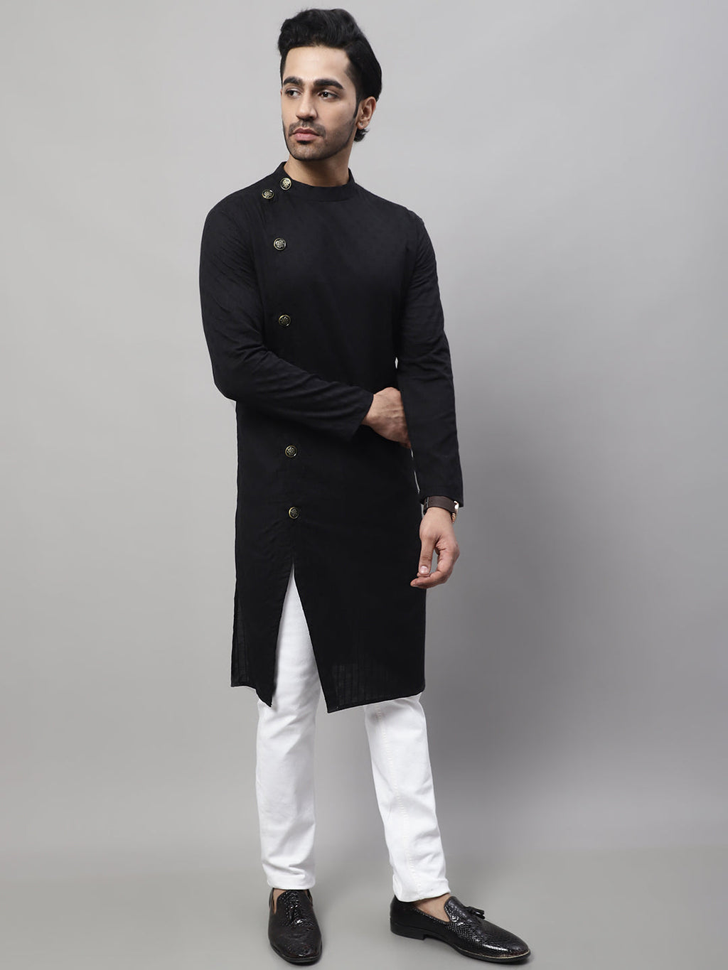 Even Apparels Black Sherwani Kurta With Asymetrical Cut