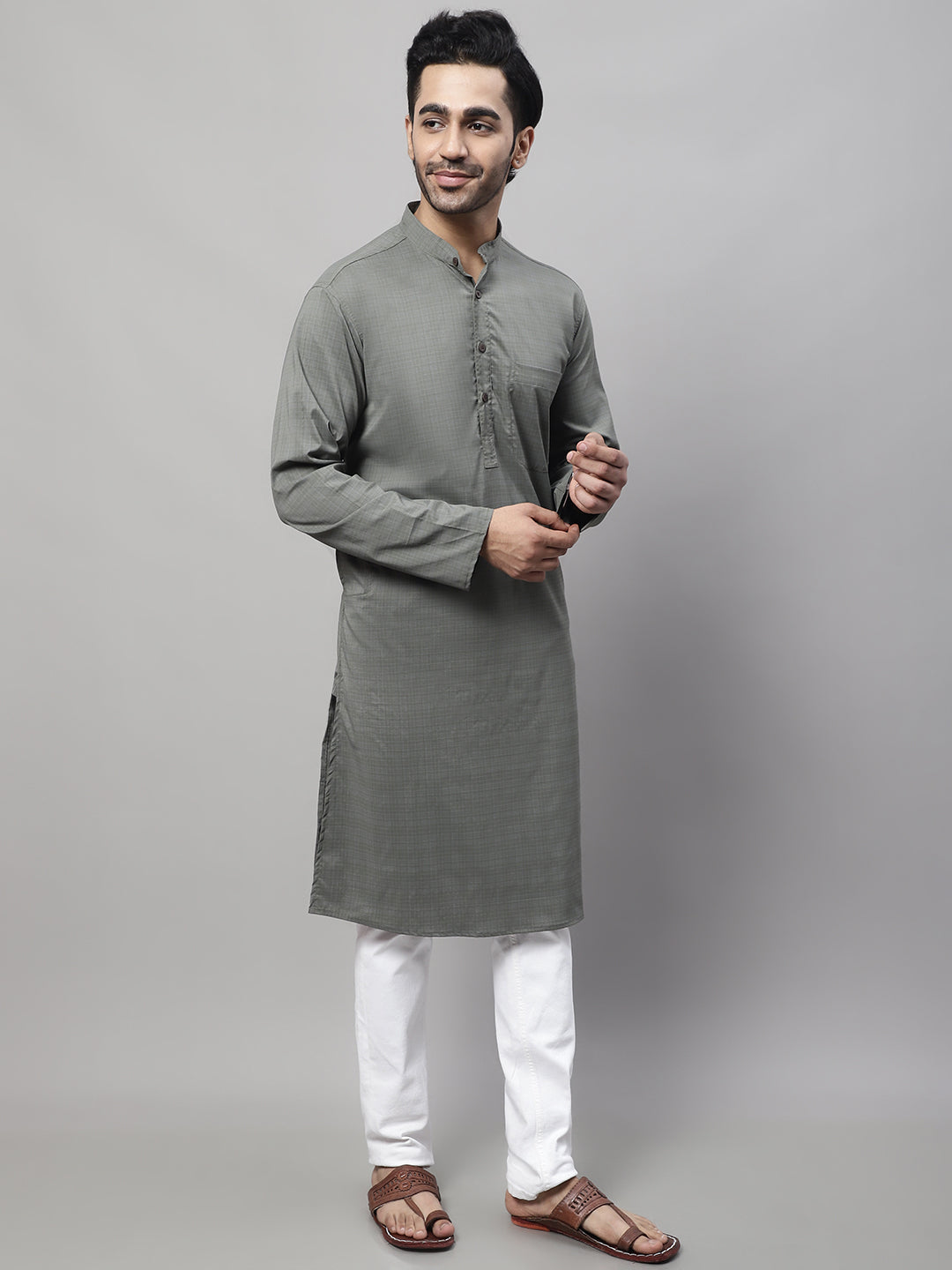 Even Apparels Multi Pure Cotton Kurta With Band Collar