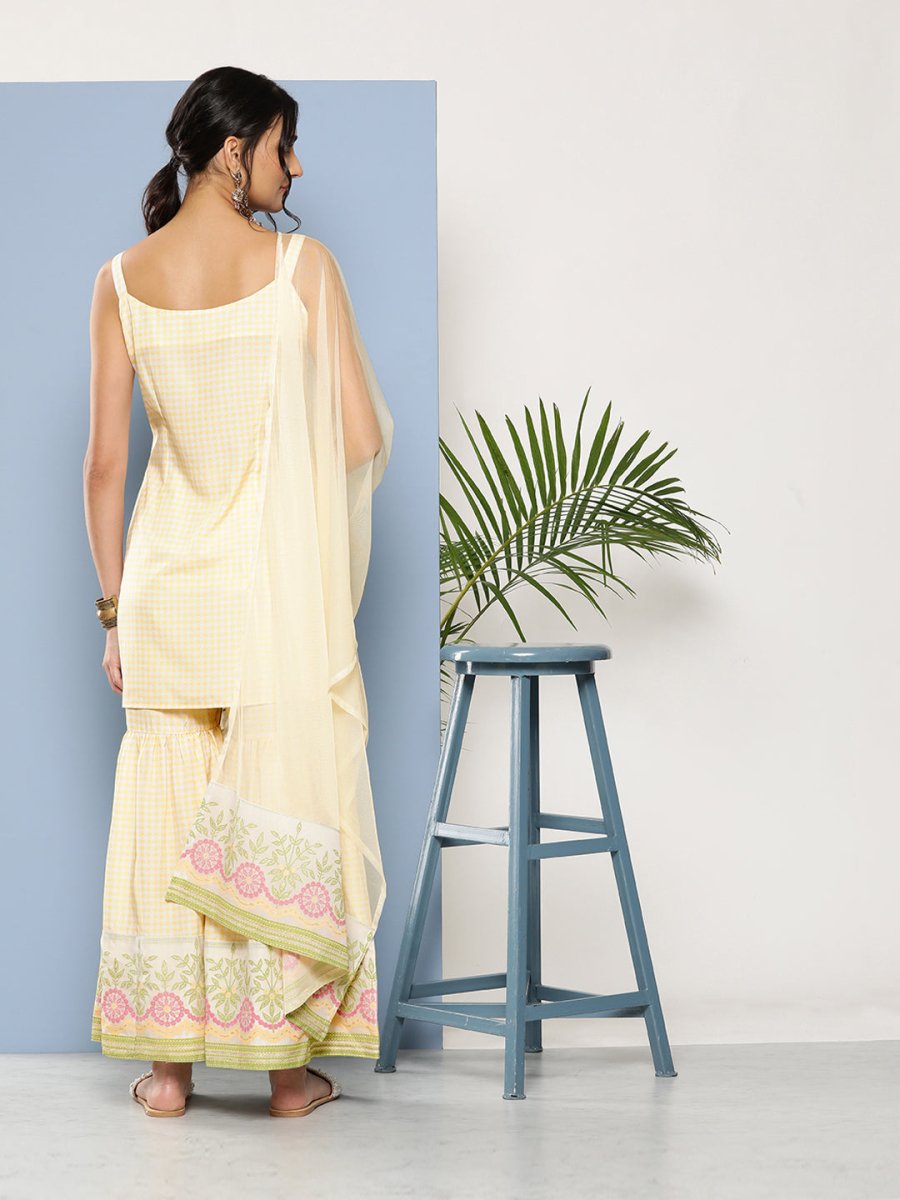 Ahalyaa Women Yellow Kurta with Sharara & With Dupatta