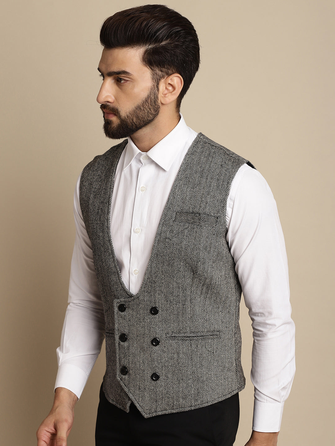 Even Apparels Men's Grey Woolen Double Breast Waistcoat