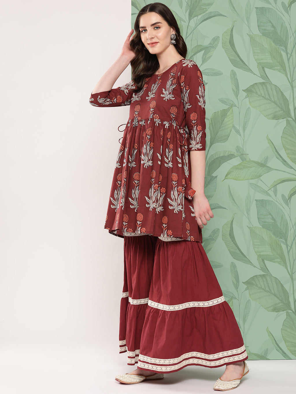 InWeave Women's Brick Rust Boota Sharara Set