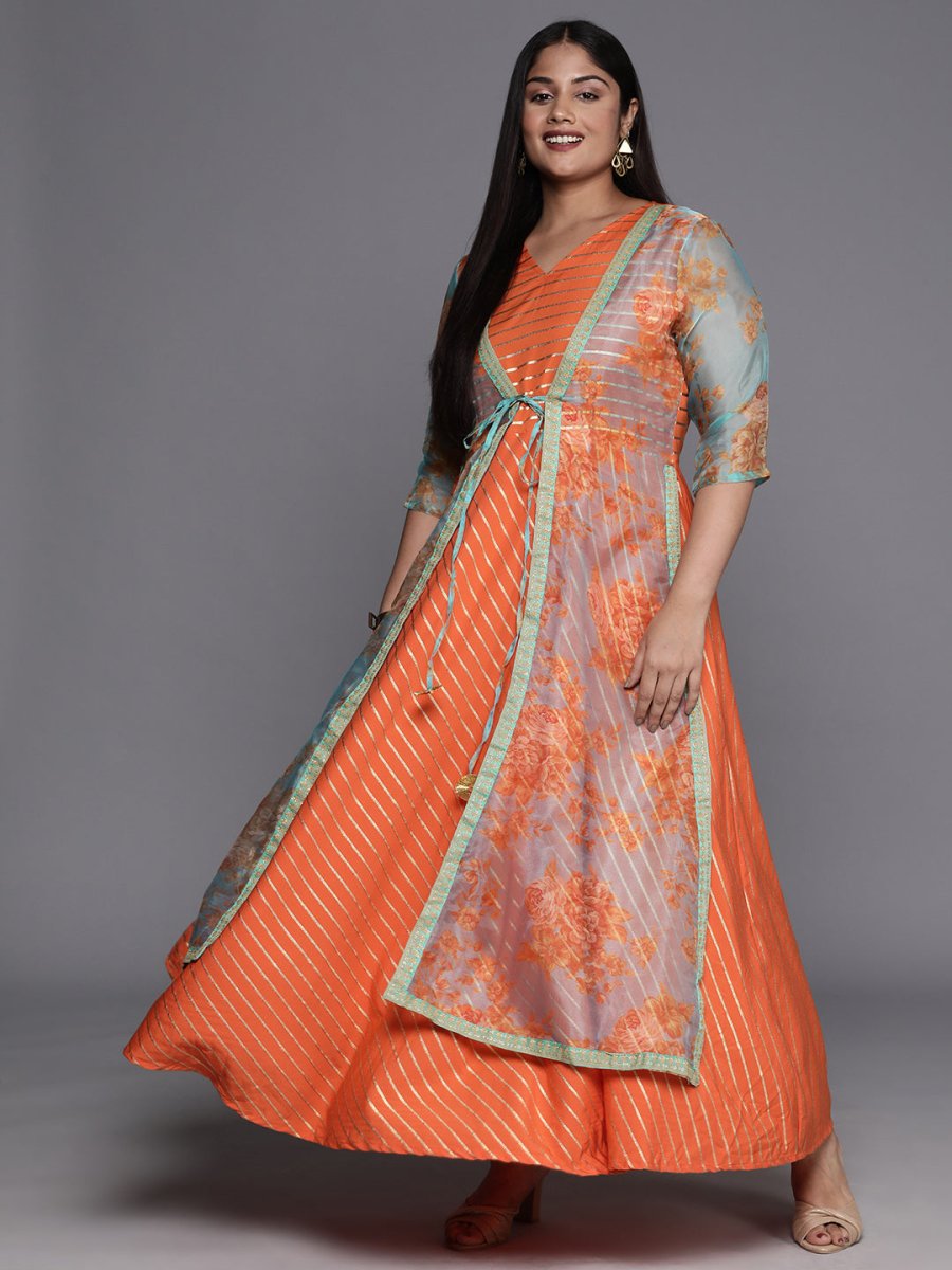 Ahalyaa Plus Size V-Neck Maxi Ethnic Dress