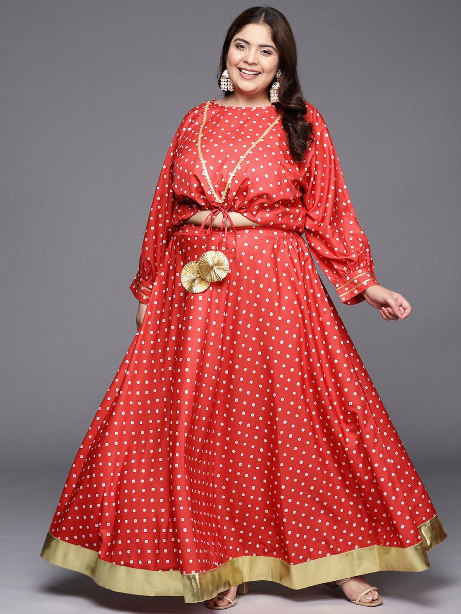 Ahalyaa Women Plus Size Printed Top with Skirt