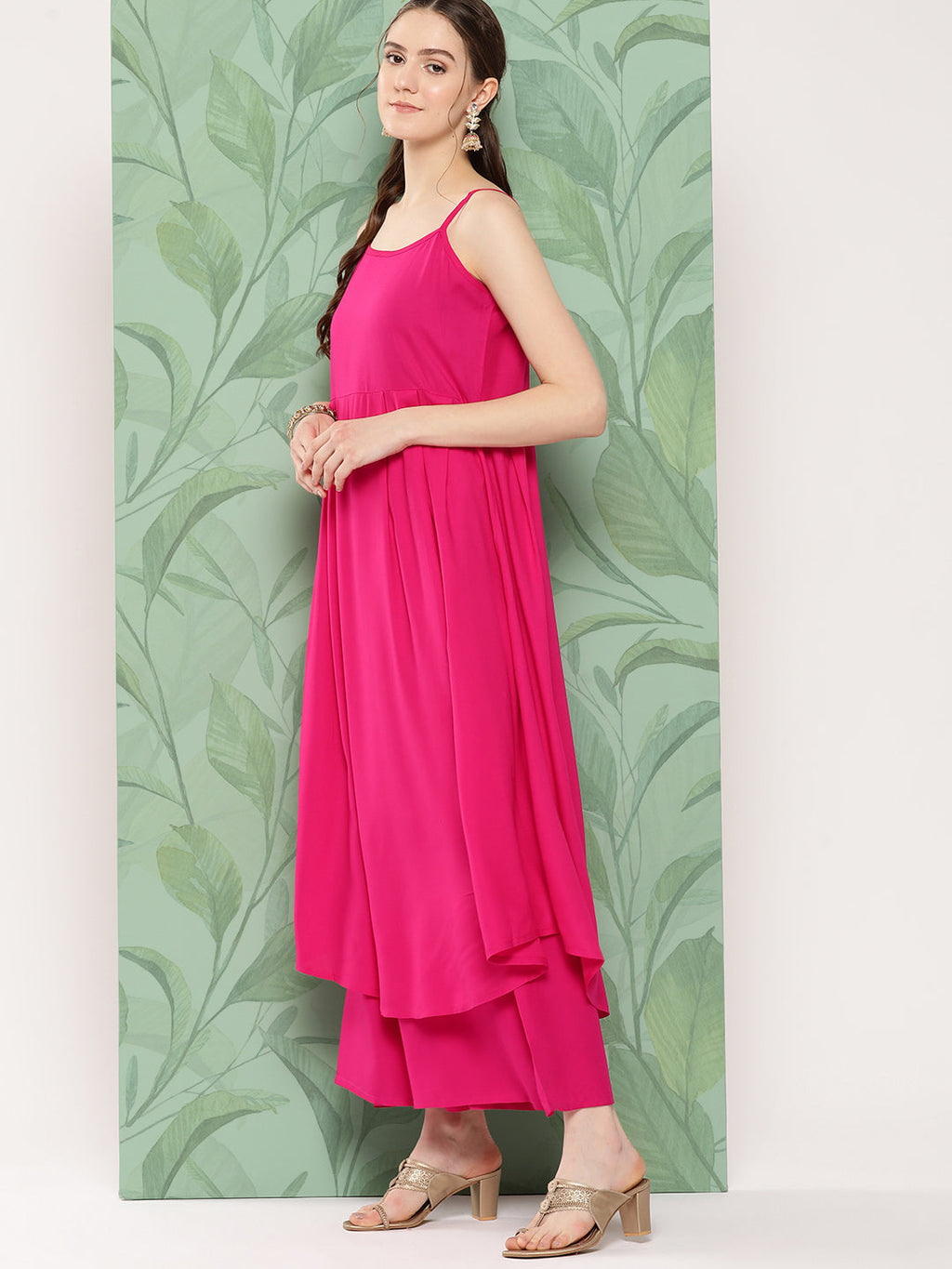 InWeave Women's Fuchsia Strappy Set W Magenta Camelia Cr Dupatta