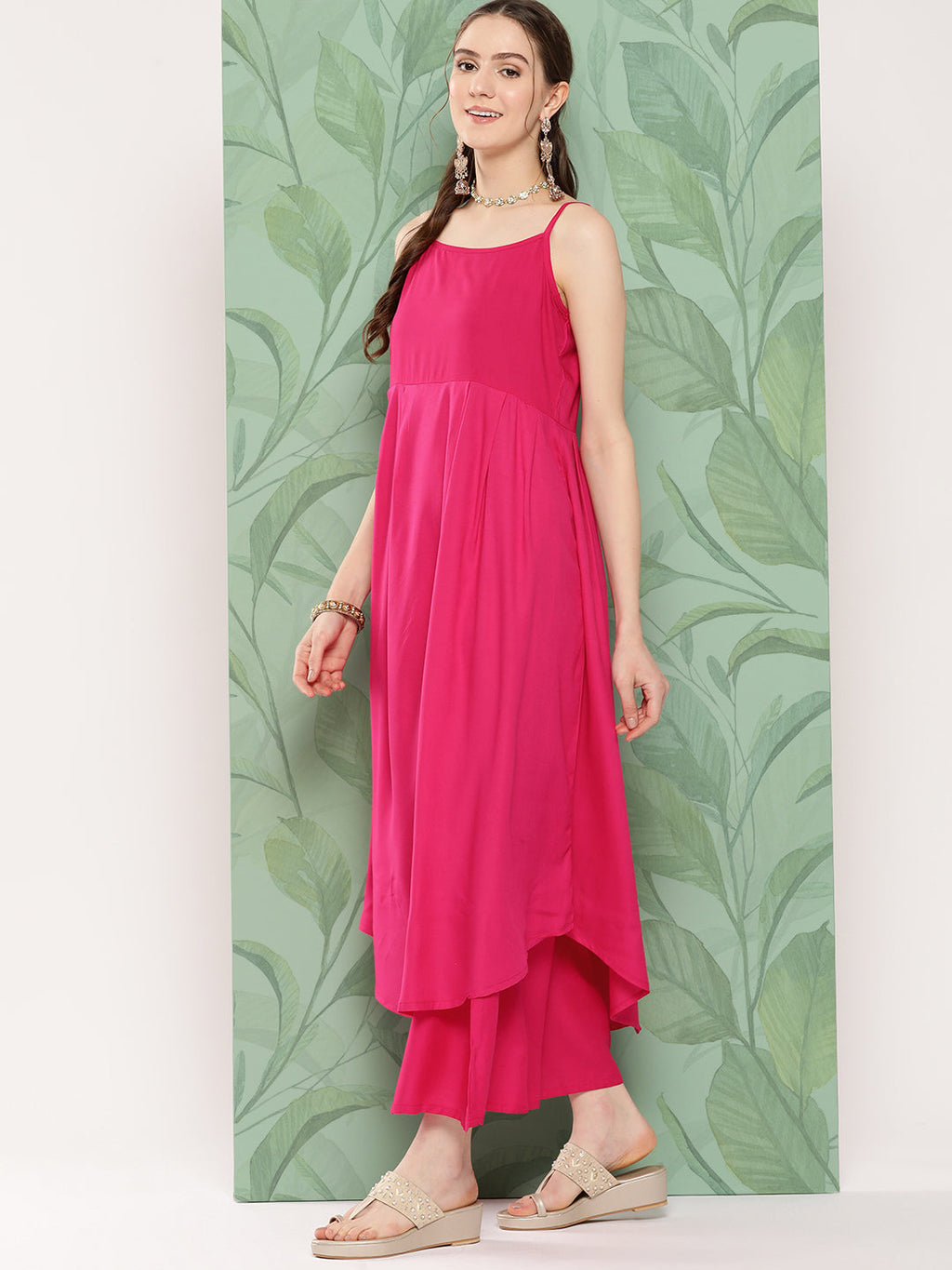 InWeave Women's Fuchsia Strappy Set W Navy Pink Or Dupatta