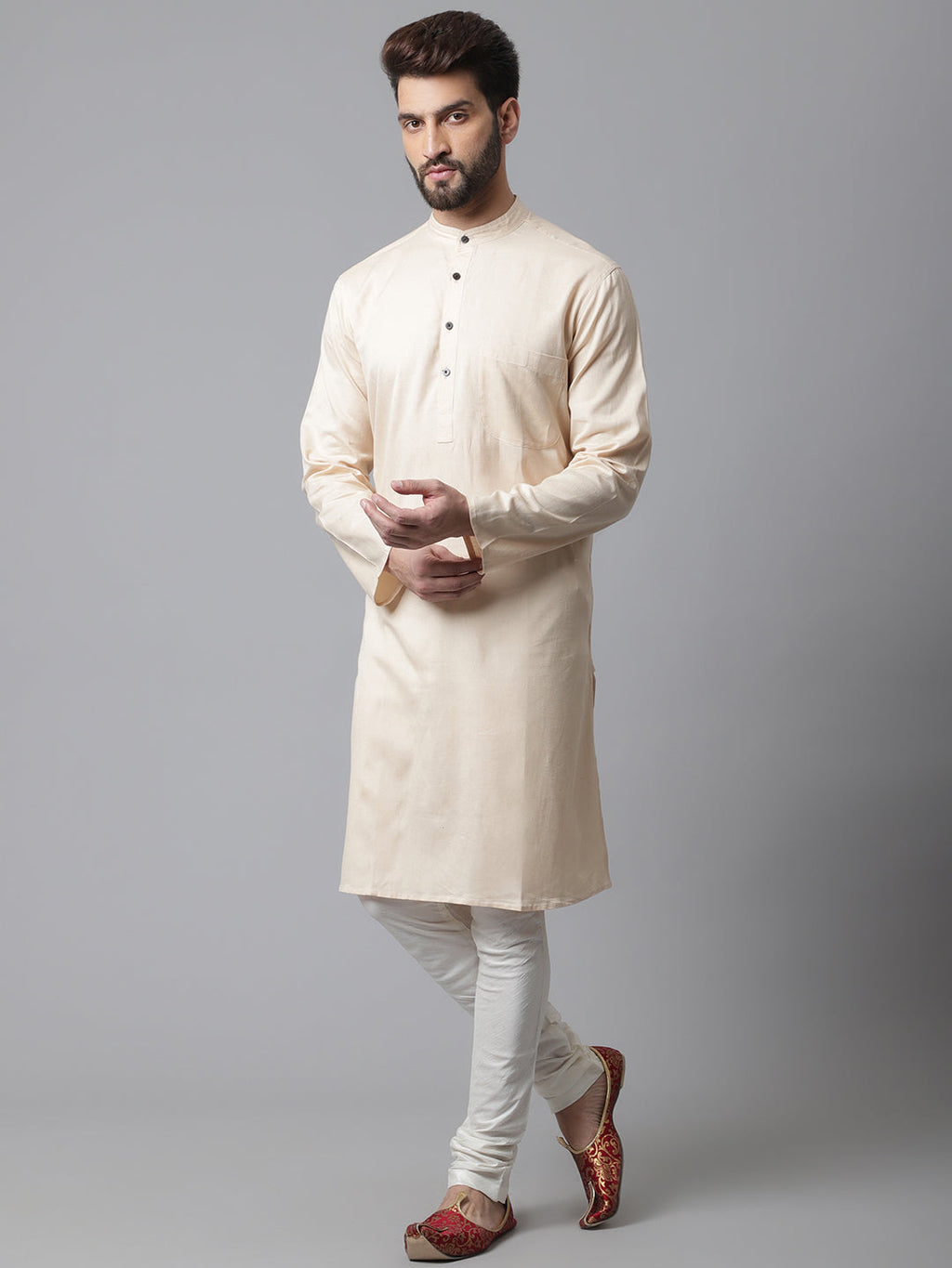 Even Apparels Brown Pure Cotton Kurta With Band Collar