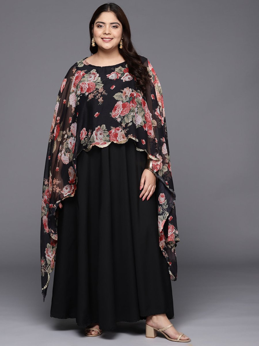 Ahalyaa Plus Size Boat Neck Maxi Ethnic Dress
