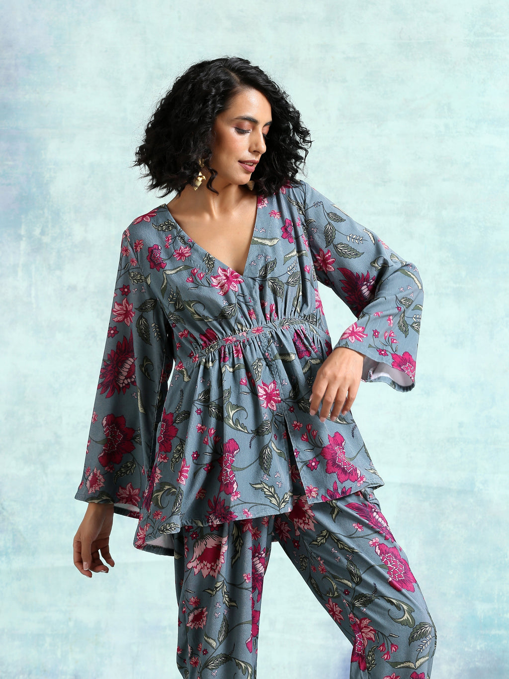 trueBrowns Grey Printed Velvet Co-Ord Set