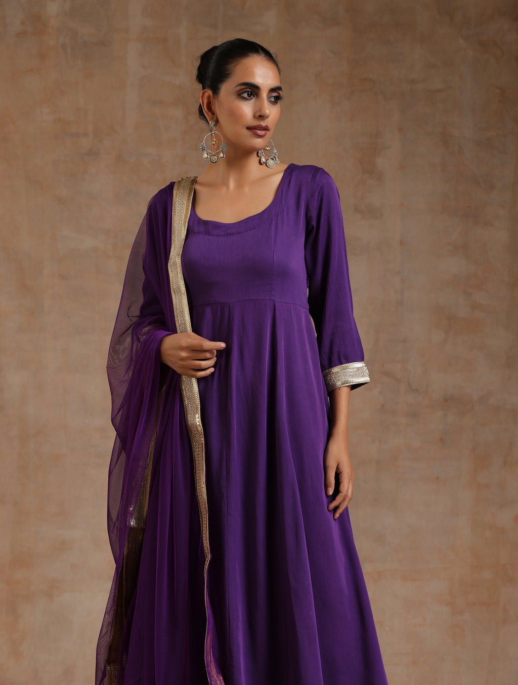 trueBrowns Violet Modal Satin Anarkali Set
