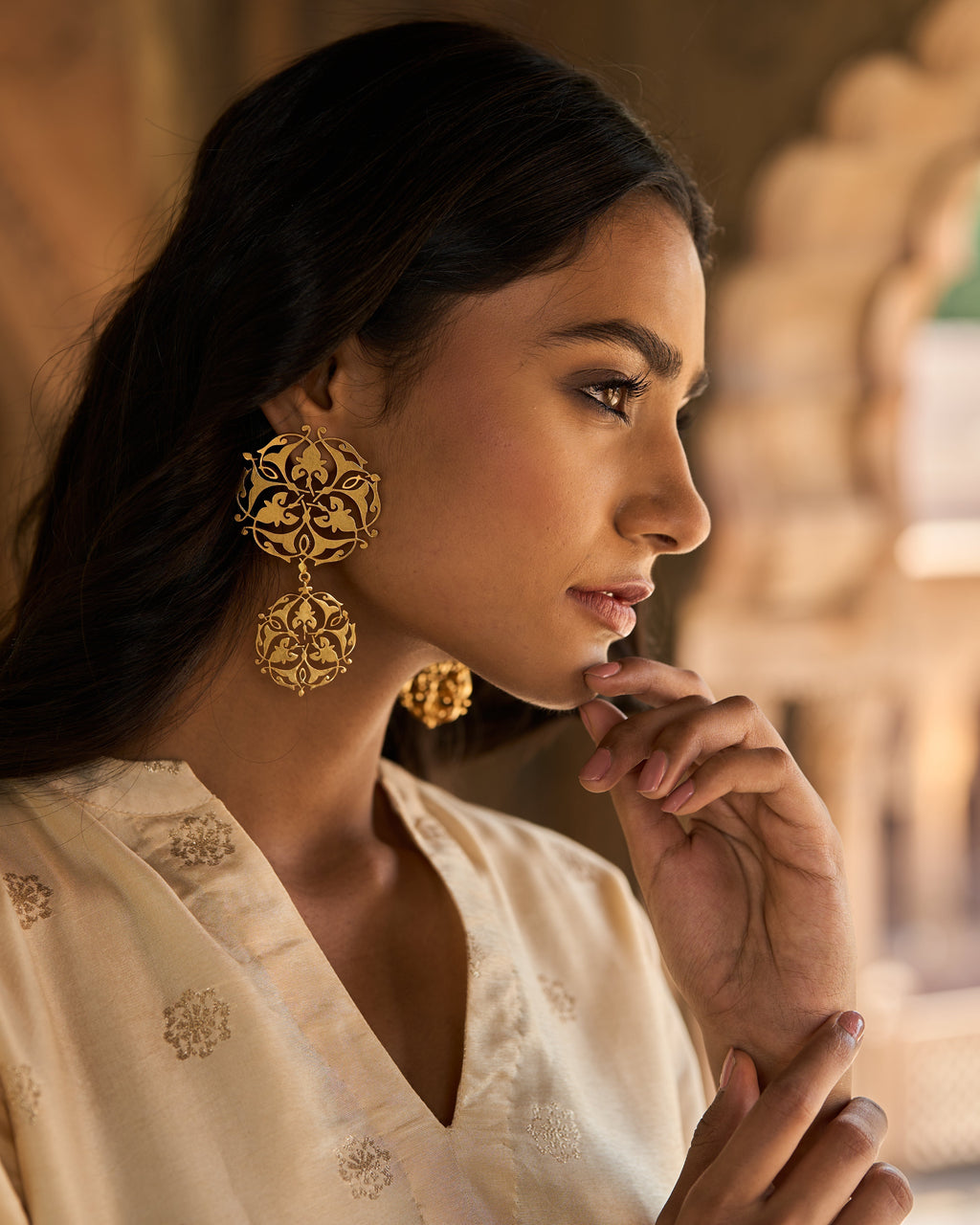 trueBrowns Gold-Polished Circle Drop Earrings