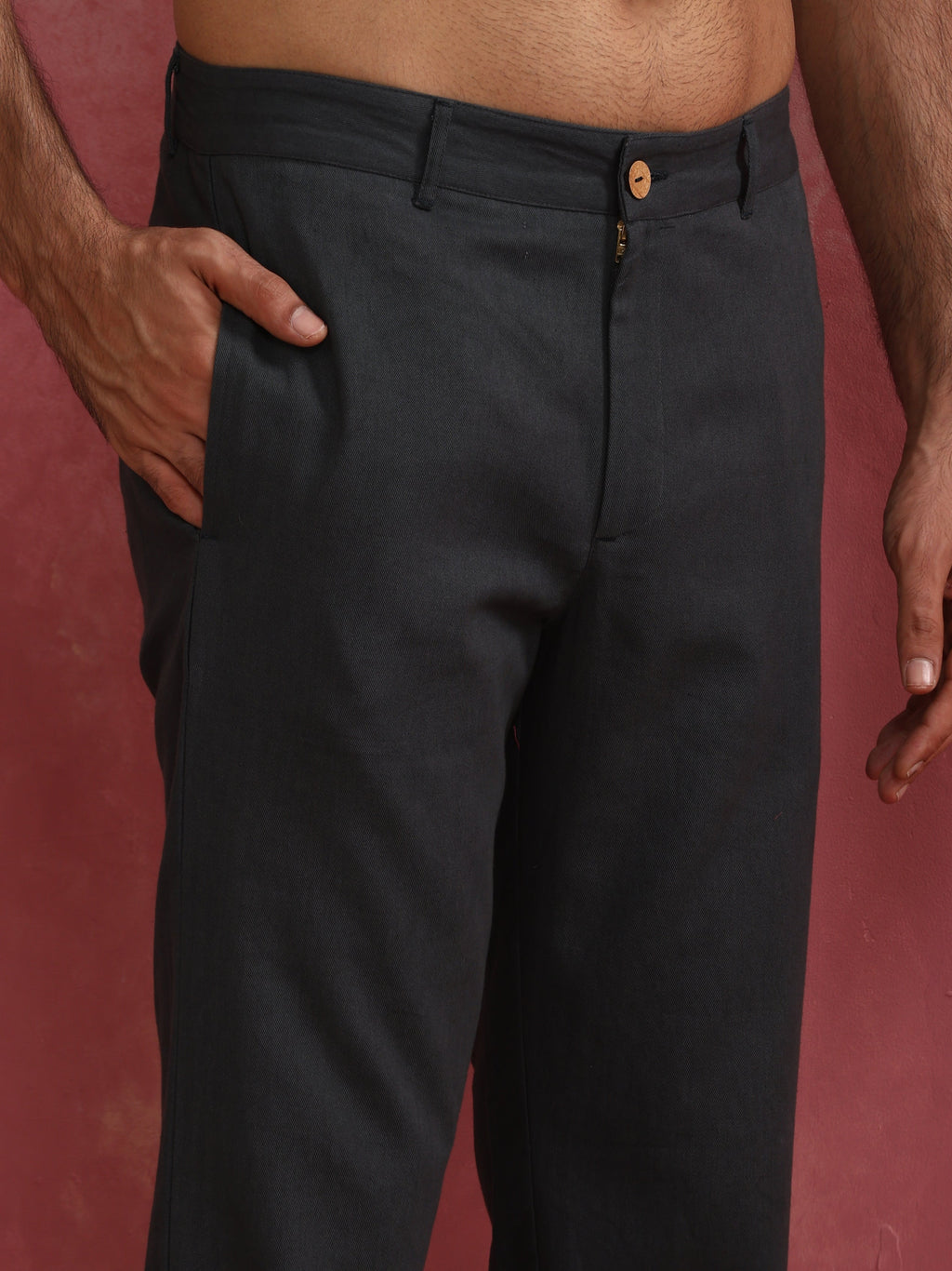 trueBrowns Men's Charcoal grey Cotton Twill Pants