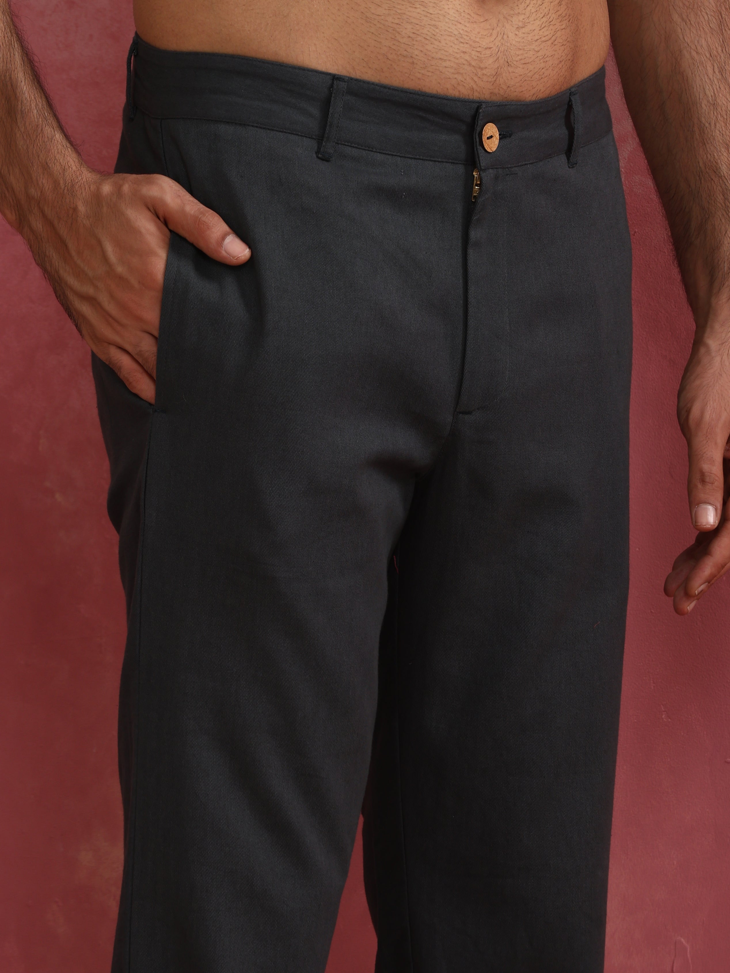 trueBrowns Men's Charcoal grey Cotton Twill Pants