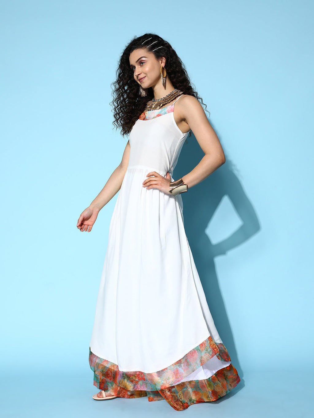 InWeave Women's White Strappy Orgranza Border Kurta Set With Dupatta