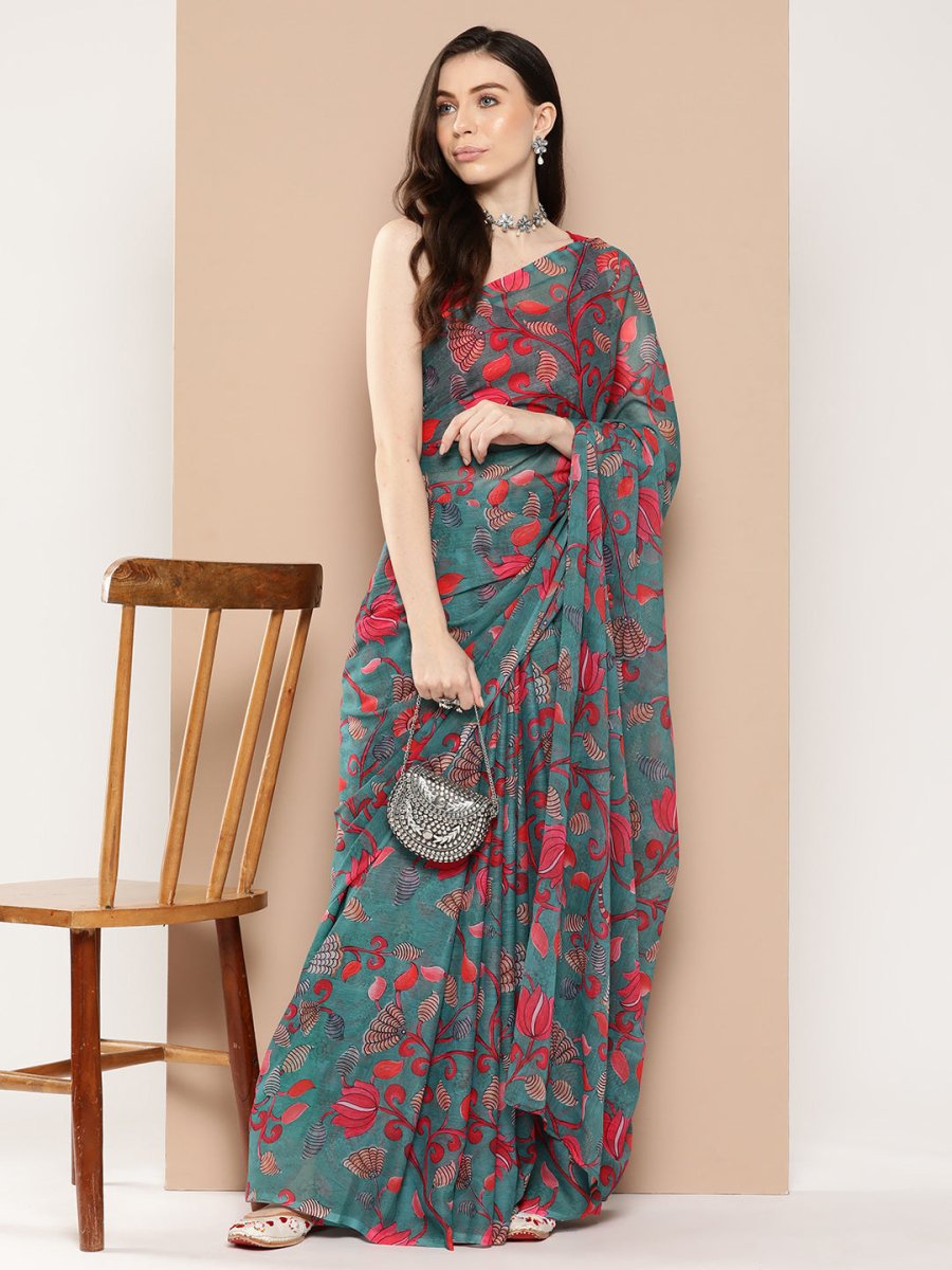 Ahalyaa Floral Poly Chiffon Saree