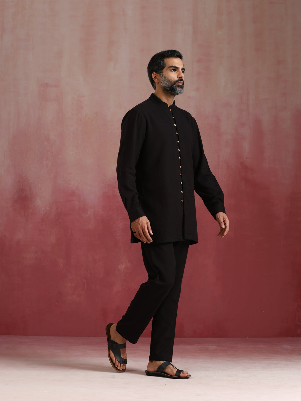 trueBrowns Men's Black Cotton Dobby Kurta Co-ord Set