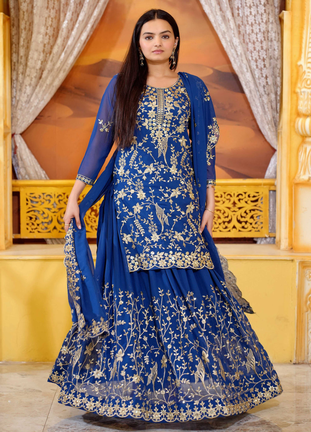 Yash Enterprise Trendy Fox Georgette Sequence Embroidery Readymade Blue Salwar Suit