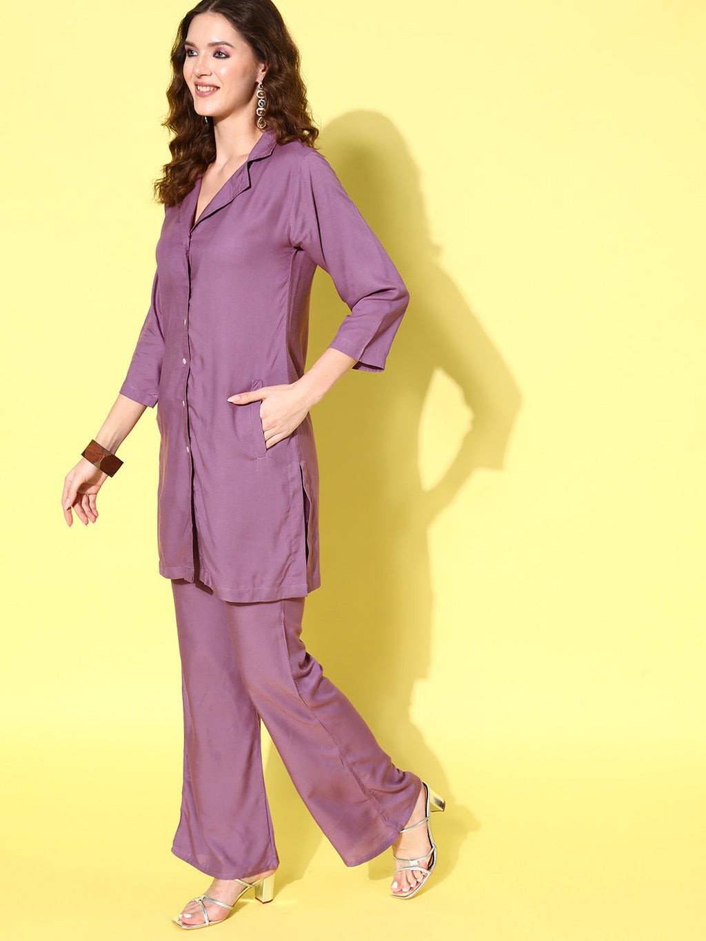InWeave Women's Mauve Blazer Kurta Naroow Pant Coord Set