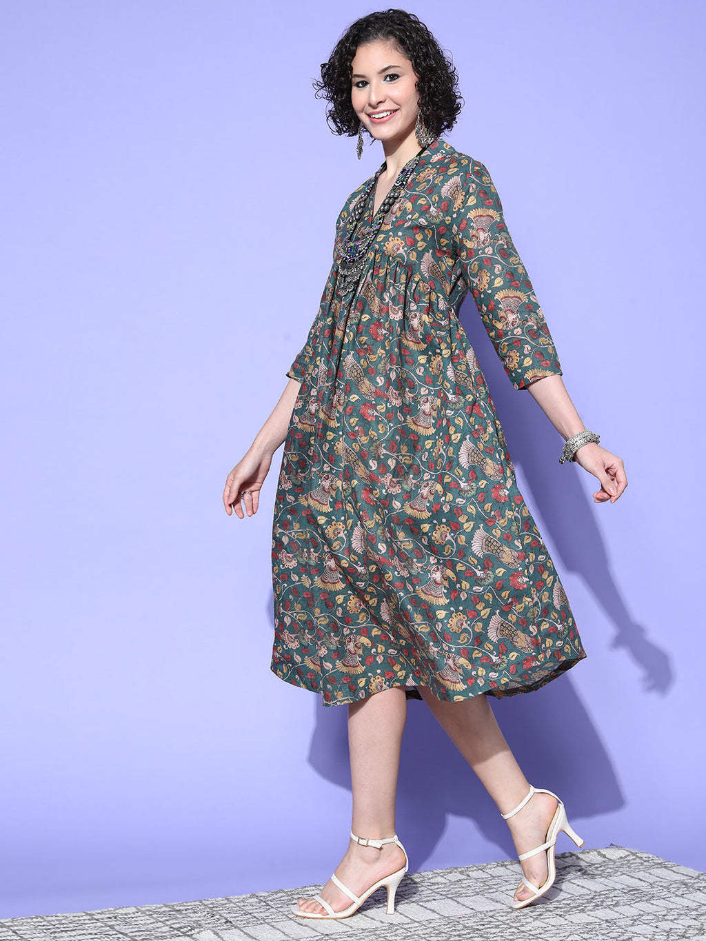 InWeave Women's Green Jaal Print Dress
