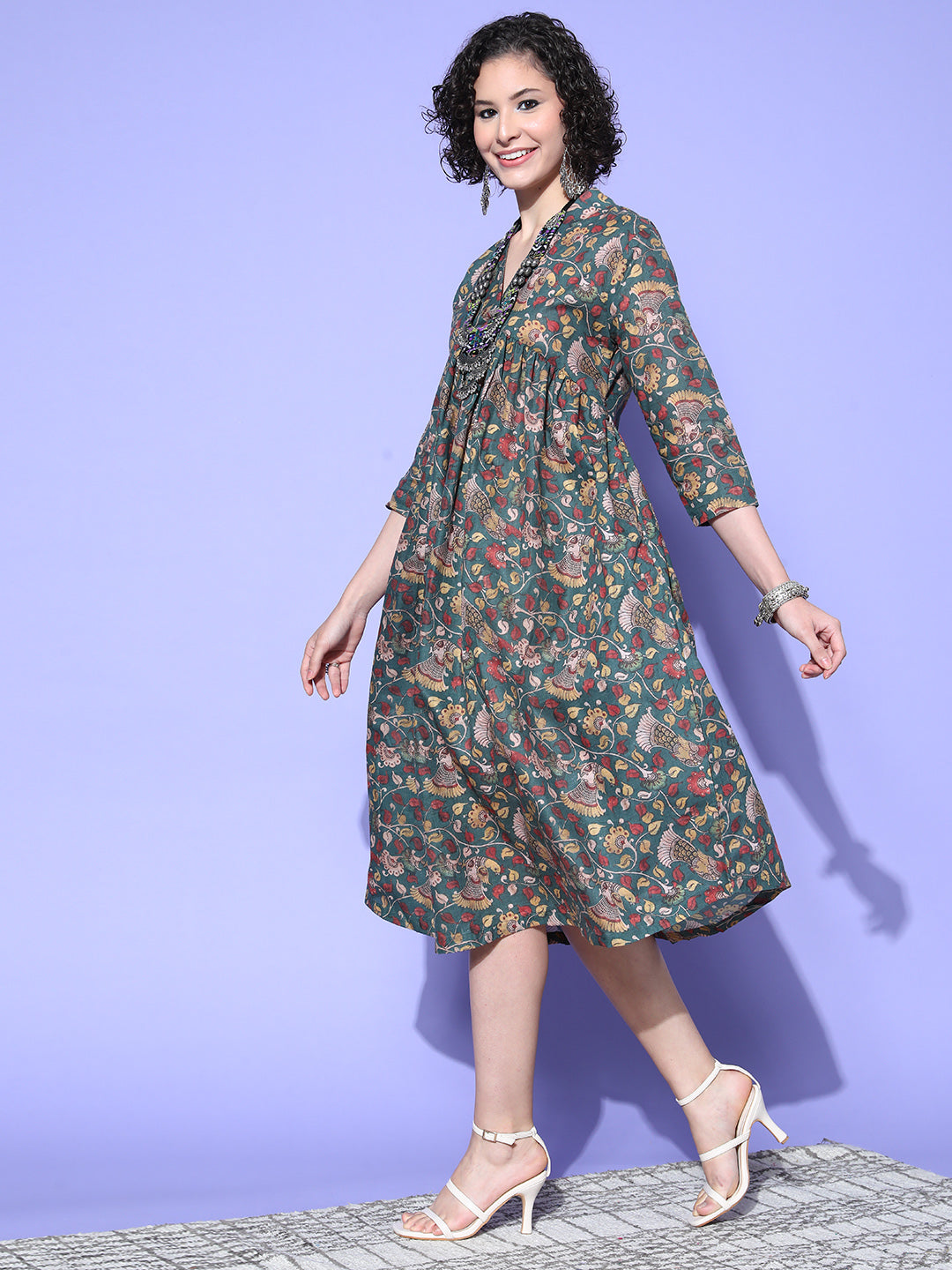 InWeave Women's Green Jaal Print Dress