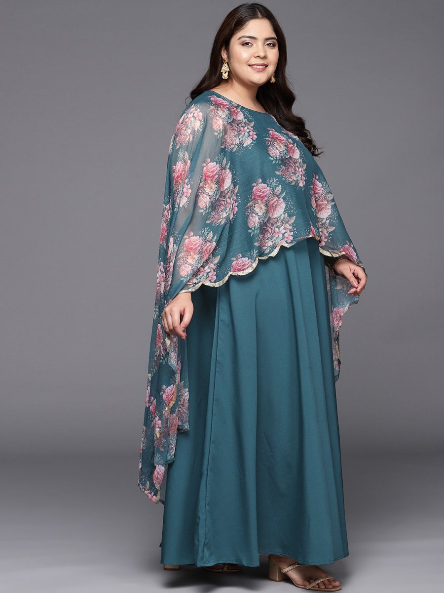 Ahalyaa Plus Size Boat Neck Maxi Ethnic Dress