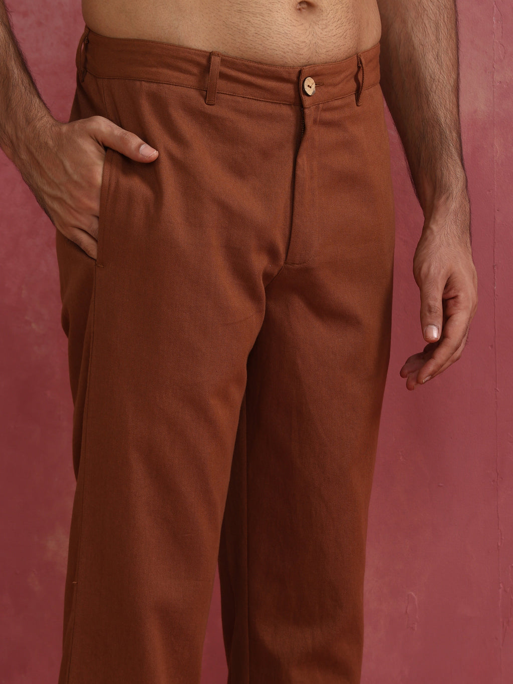 trueBrowns Men's Brown Cotton Twill Pants
