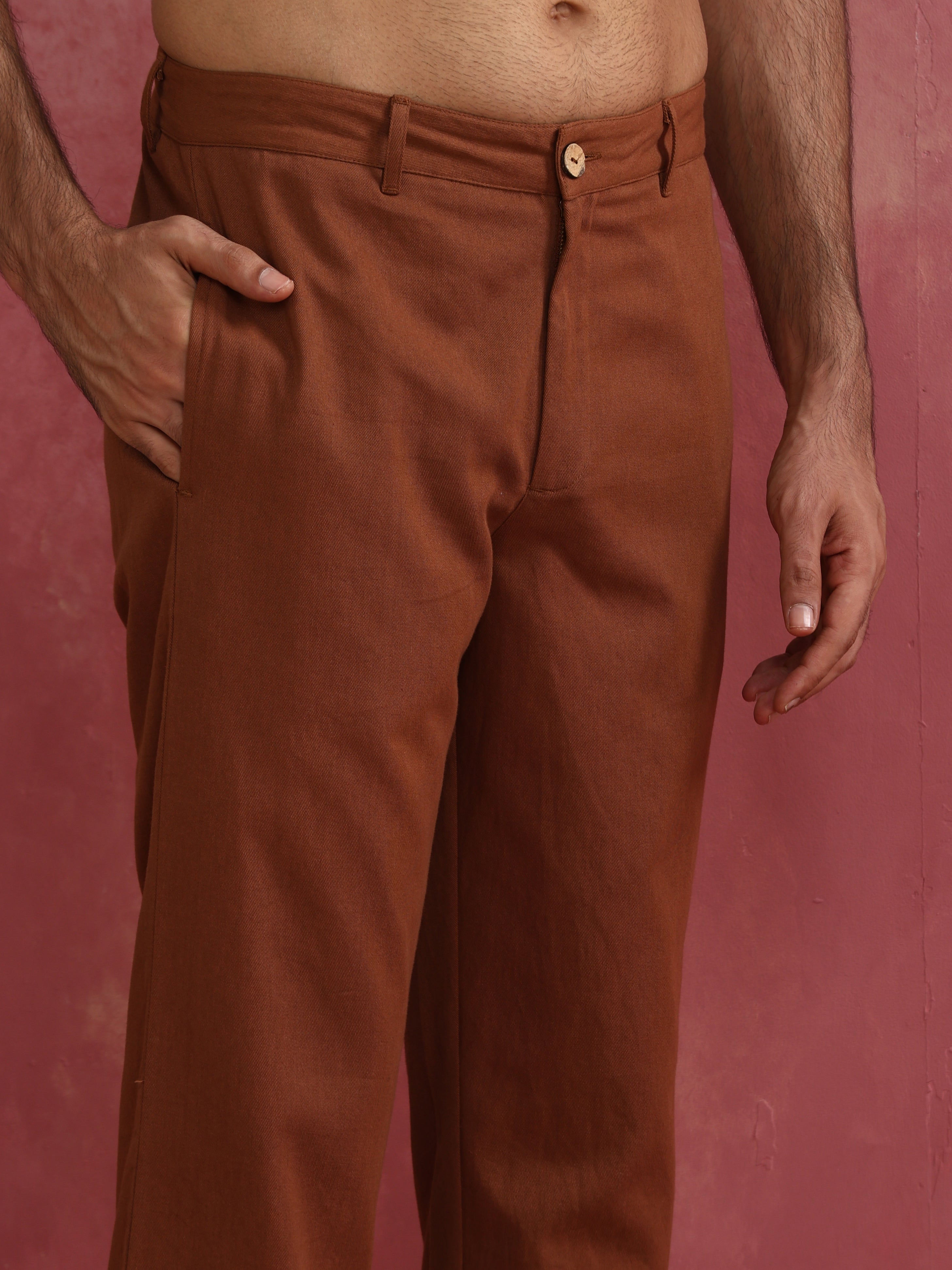trueBrowns Men's Brown Cotton Twill Pants