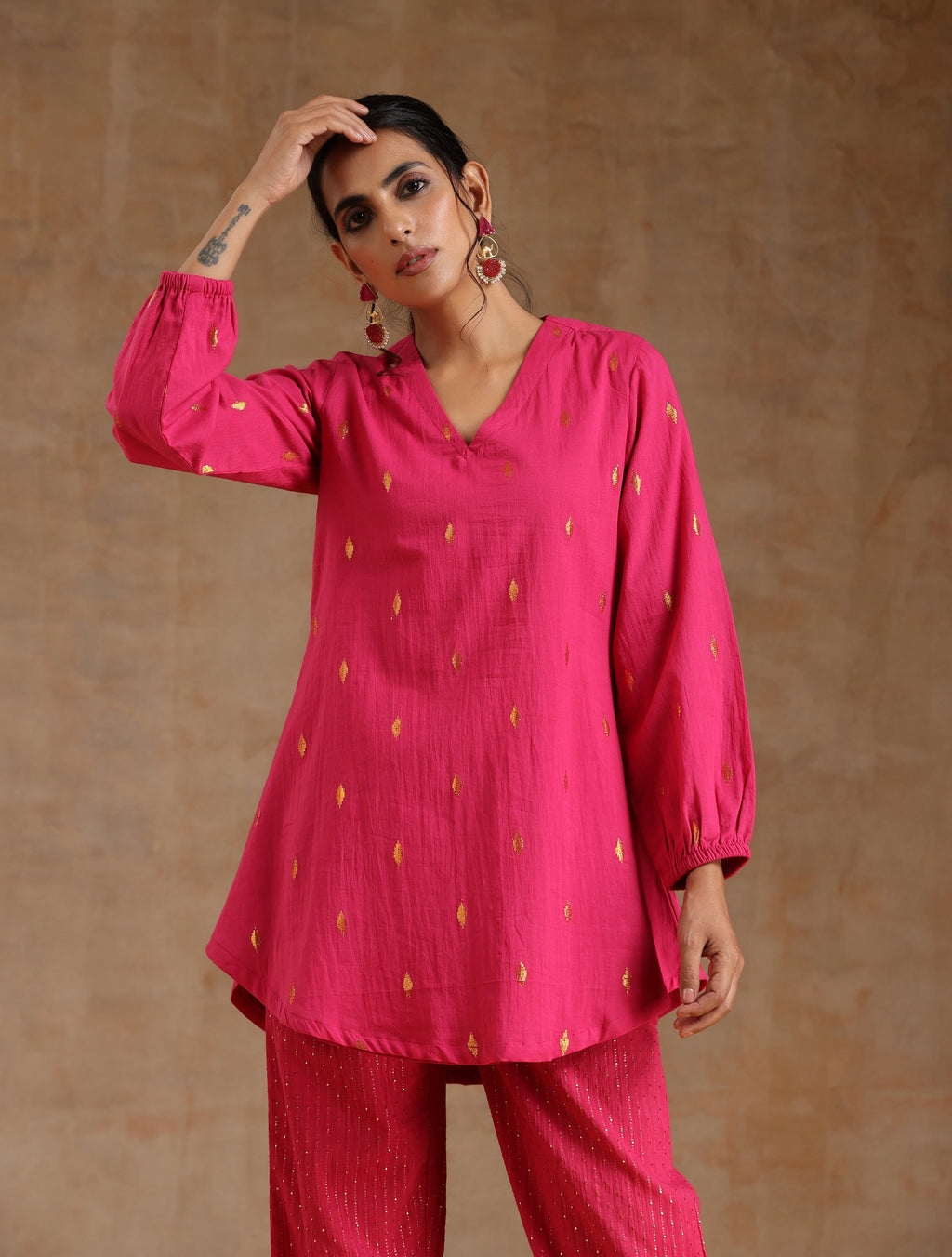 trueBrowns Pink Gold Cotton Short Co-Ord Set