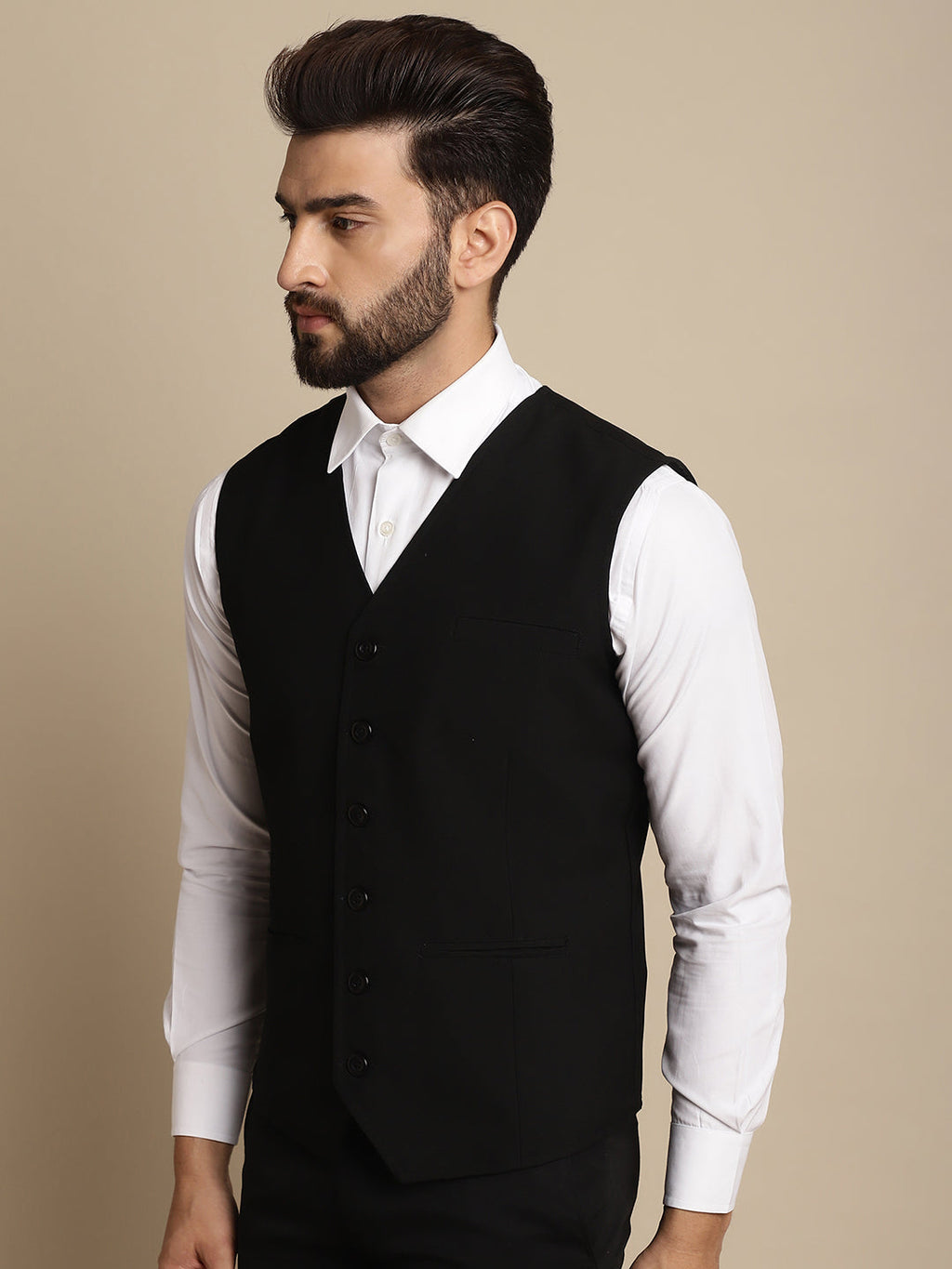 Even Apparels Men's Black Waistcoat with welt pockets