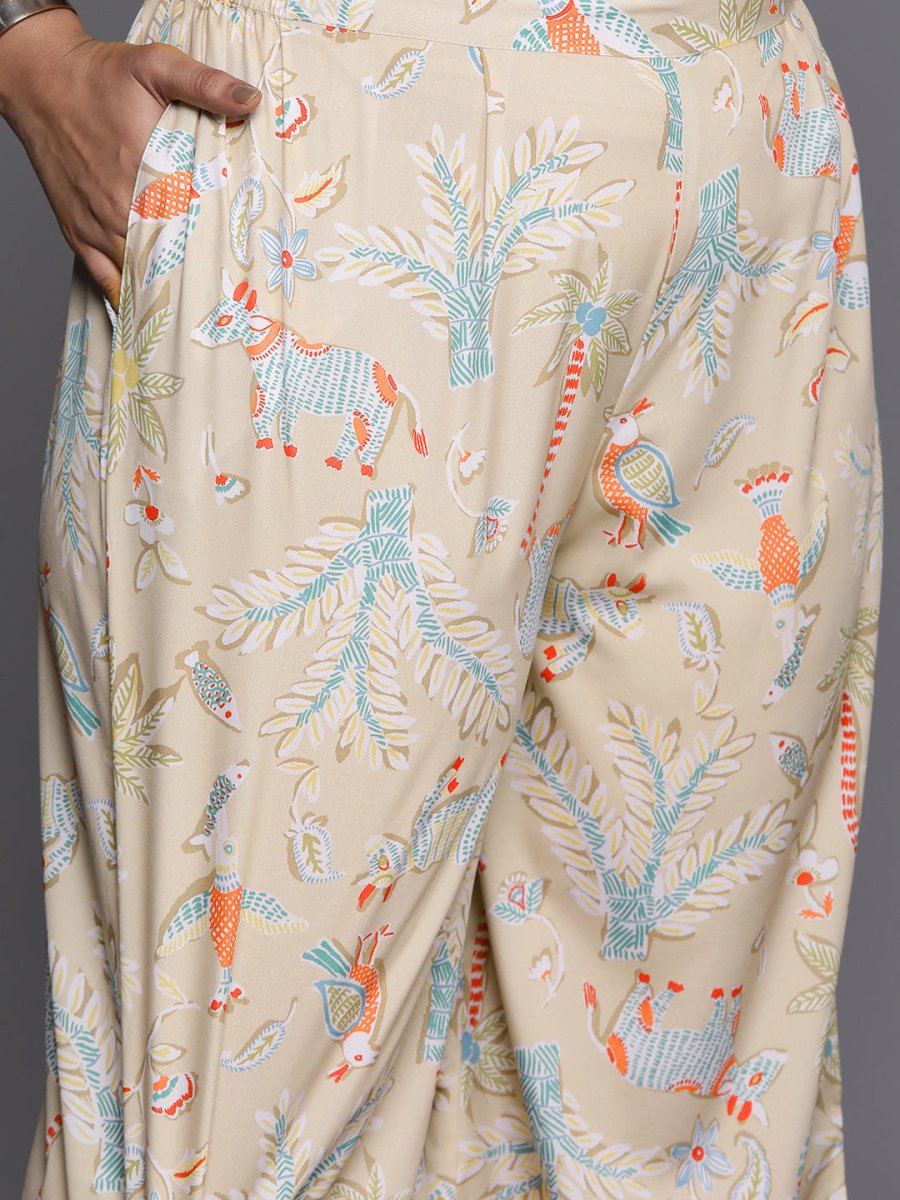 Ahalyaa Women Plus Size Printed Regular Gotta Patti Kurta with Palazzos