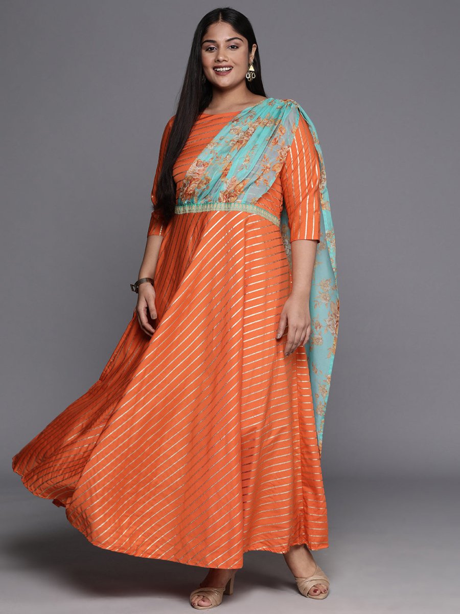 Ahalyaa Plus Size Boat neck Maxi Ethnic Dress