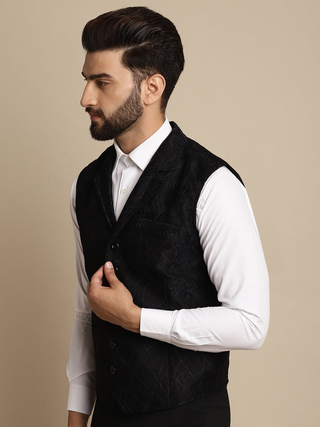 Even Apparels Men's Black Waistcoat with Notched Lapel