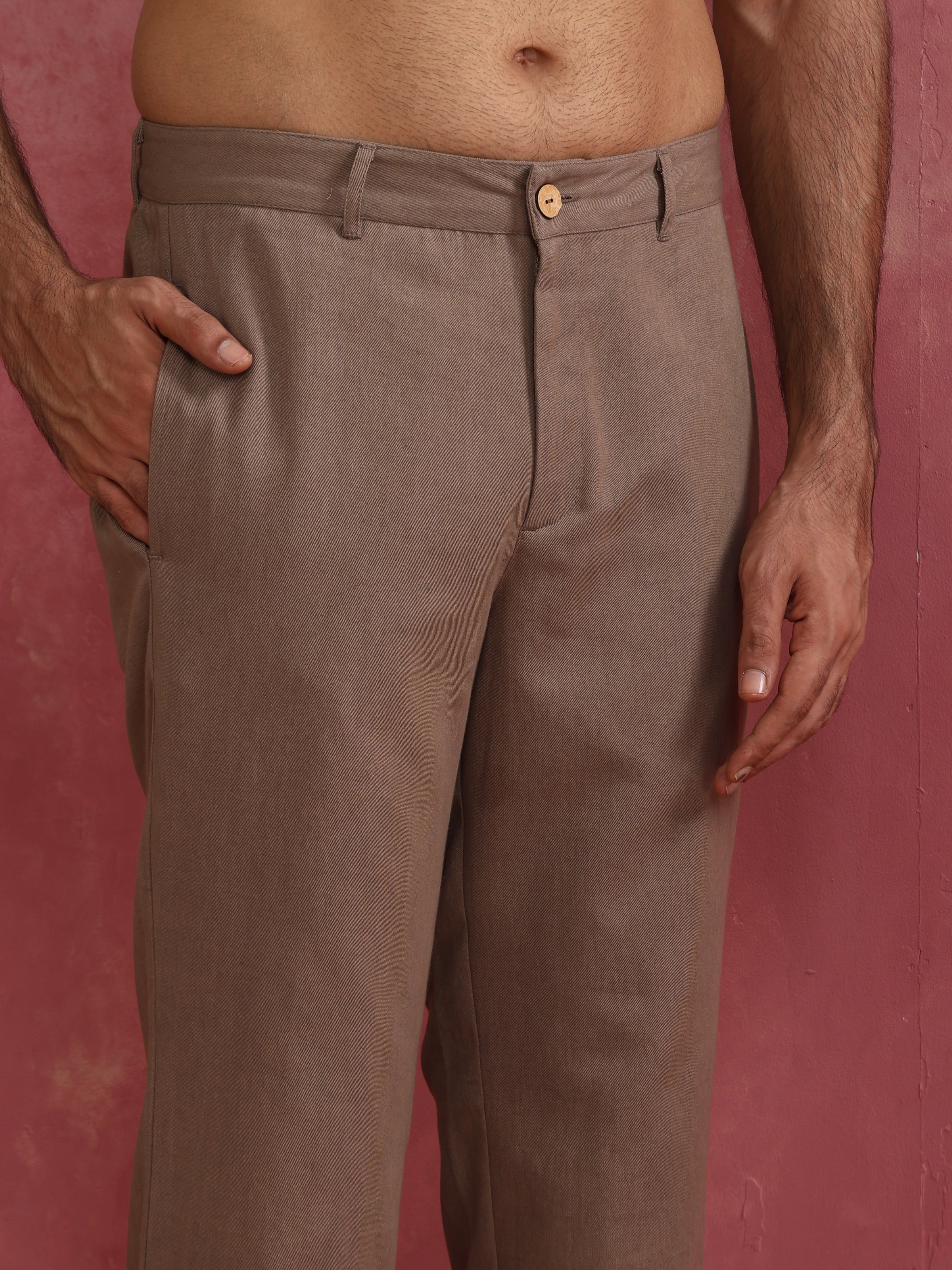 trueBrowns Men's Grey Cotton Twill Pants